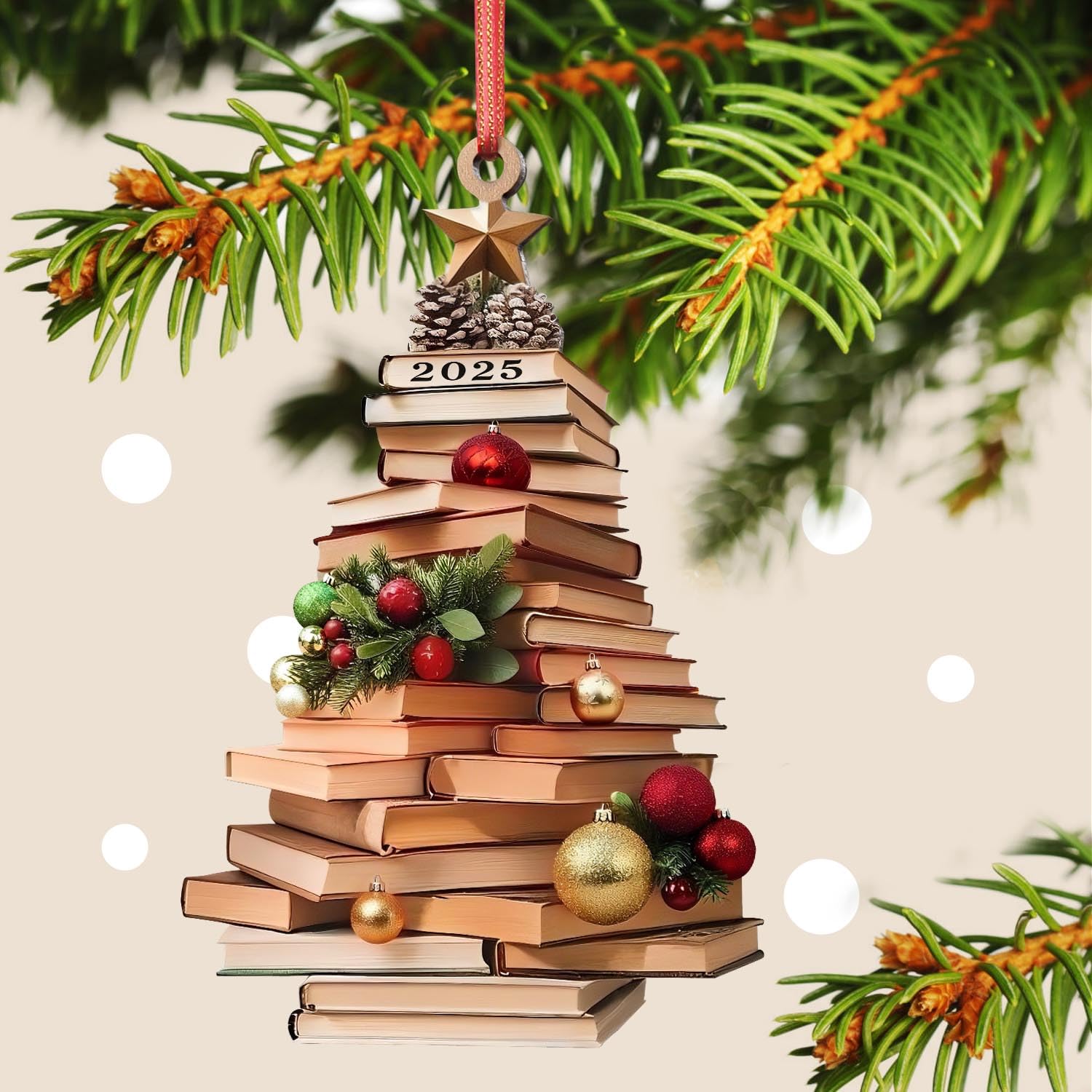 Book Ornament 2025, Book Lovers Gifts for Women Men, Bookish Gifts for Librarian Reader, Wooden Christmas Ornaments for Tree Dec