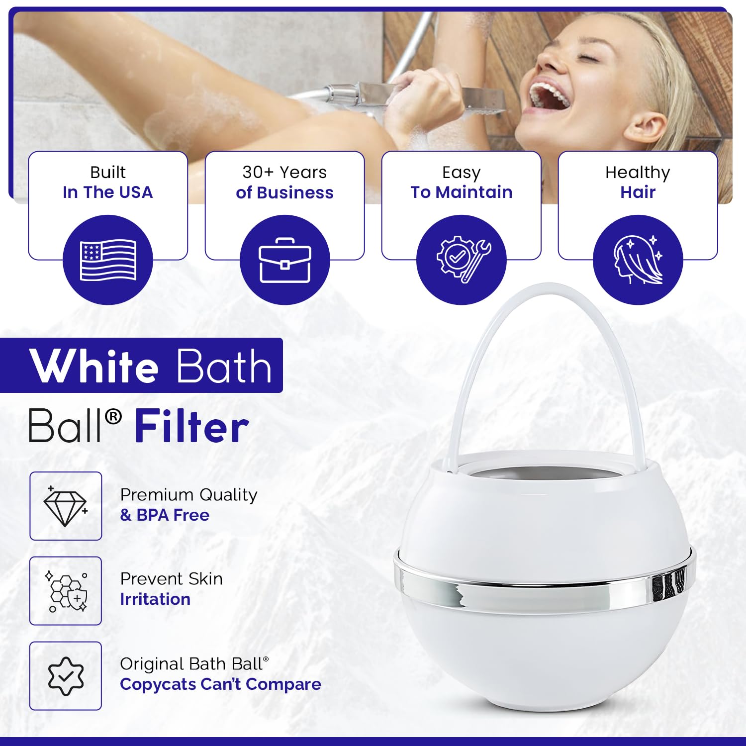 Crystal Quest White Bath Ball Filter  Removes Hundreds of Contaminants for Softer  Smoother Skin  BPA Free  2 500 Gallons of Filtration