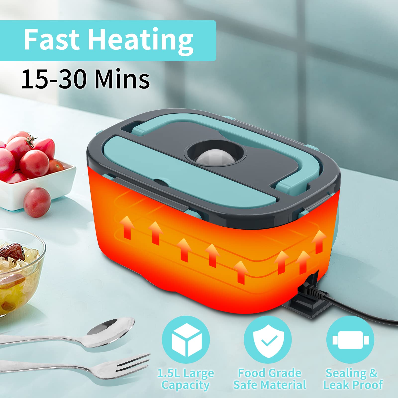 Charmdoo Electric Lunch Box, Food Warmer Heater 12V 24V 110V, 80W Faster Heated Lunch Box For Car/Truck/Home Portable Heating Bo