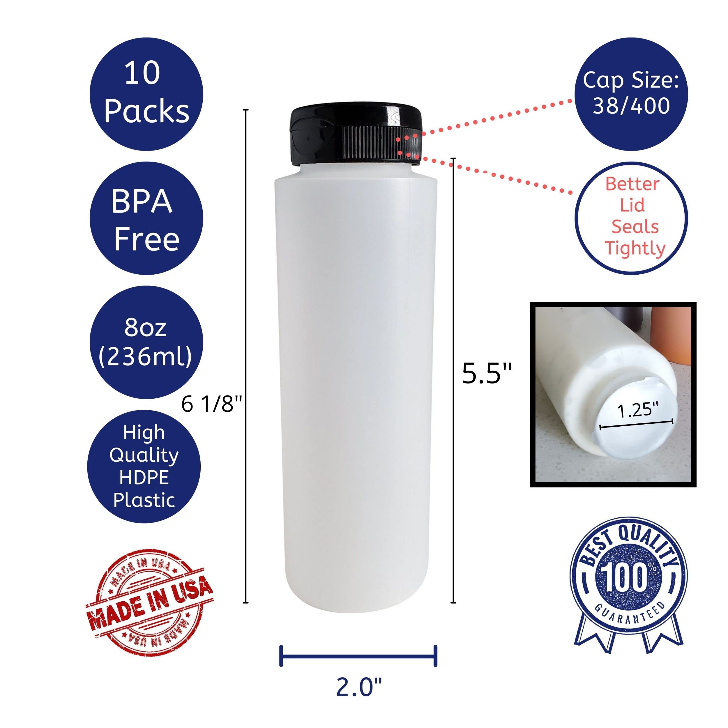 Kelkaa 8Oz Hdpe Plastic Squeeze Bottles With Wide Mouth Opening, Black Flip Top Caps For Condiments And Any Thick Liquid Product