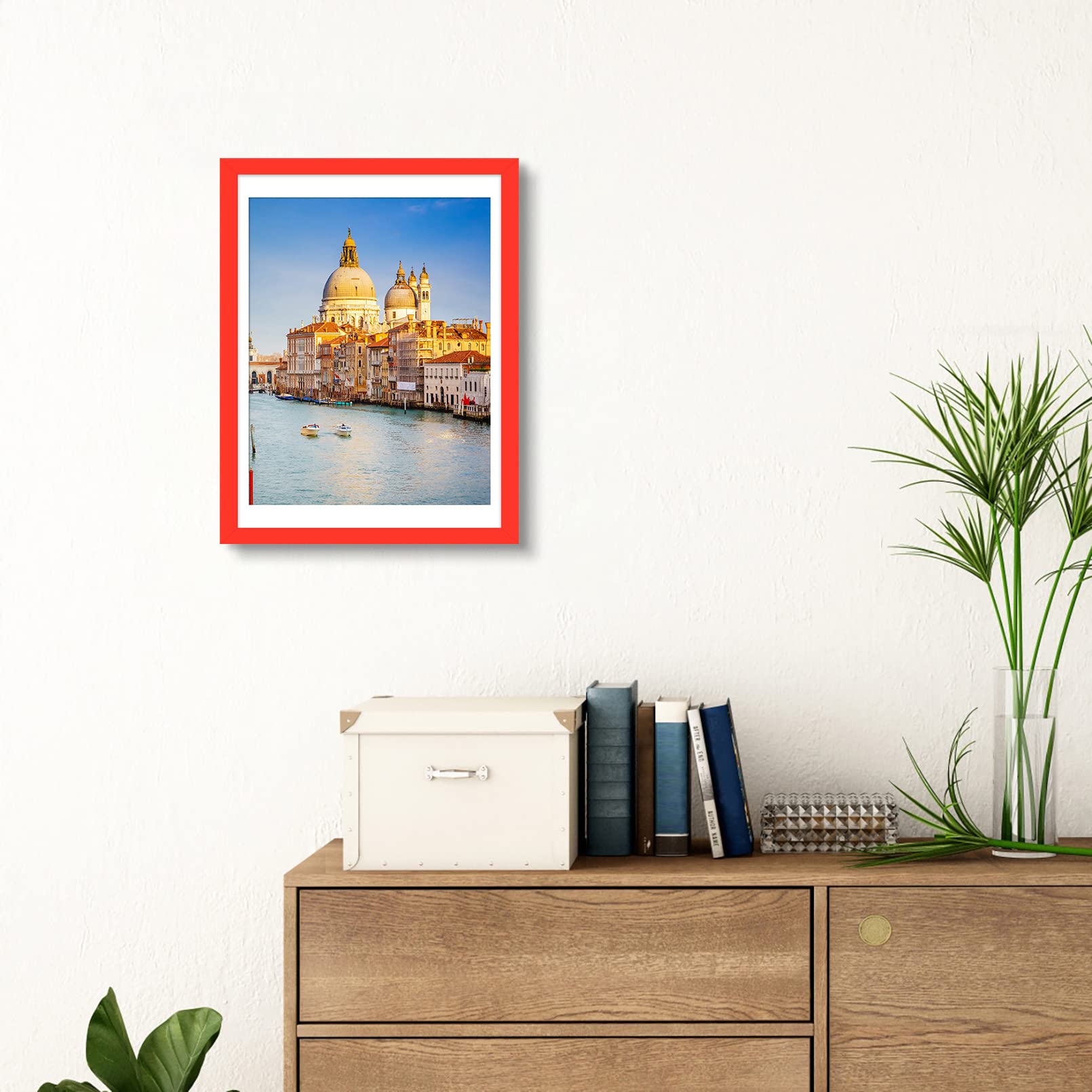 wyooxoo 12x16 Picture Frame Made of Solid Wood Red Photo Frames Display Pictures 11x14 with Mat or 12x16 Without Mat Colorful Fr