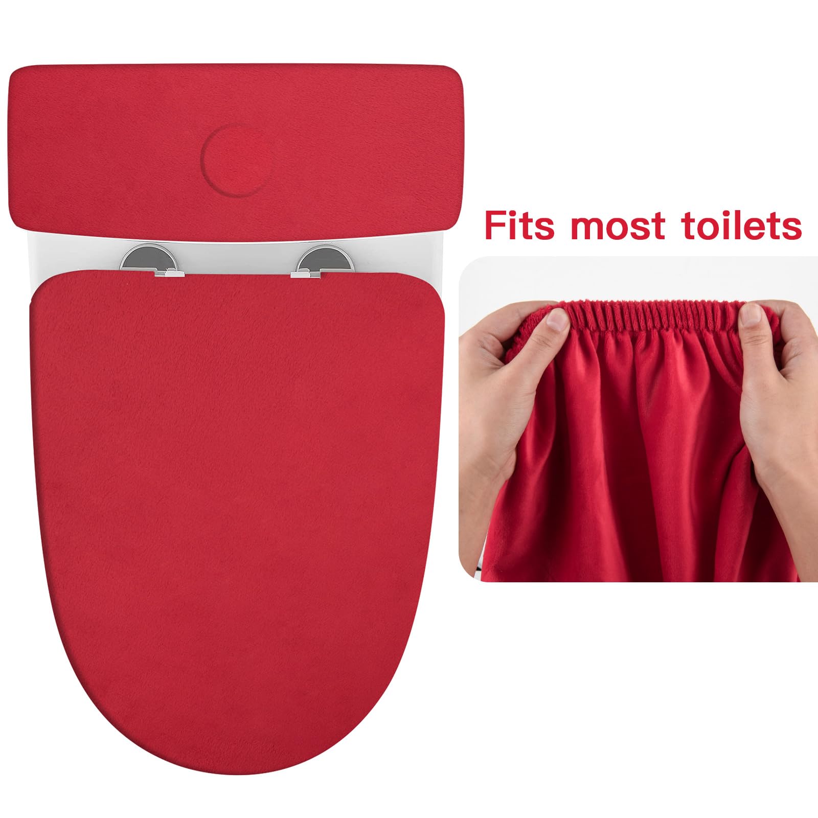 Toilet Lid Cover And Toilet Tank Lid Cover Replacement Toilet Cover With Elastic Bottom For Bathroom Decor Accessories (Red)