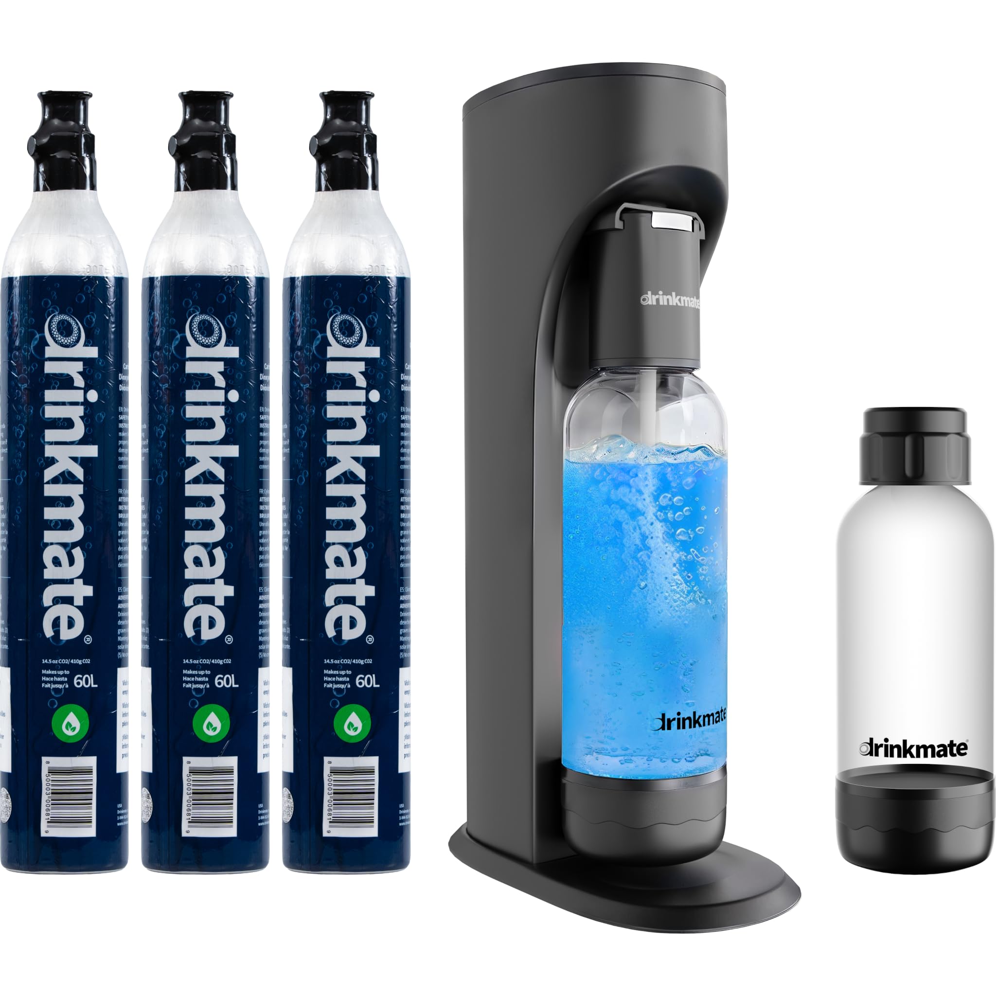 Drinkmate OmniFizz Sparkling Water and Soda Maker, Carbonates Any Drink, ULTIMATE BUNDLE - Includes three 60L CO2 Cylinders, Two Carbonation Bottles, and Fizz Infuser (Matte Black)-Used Condition