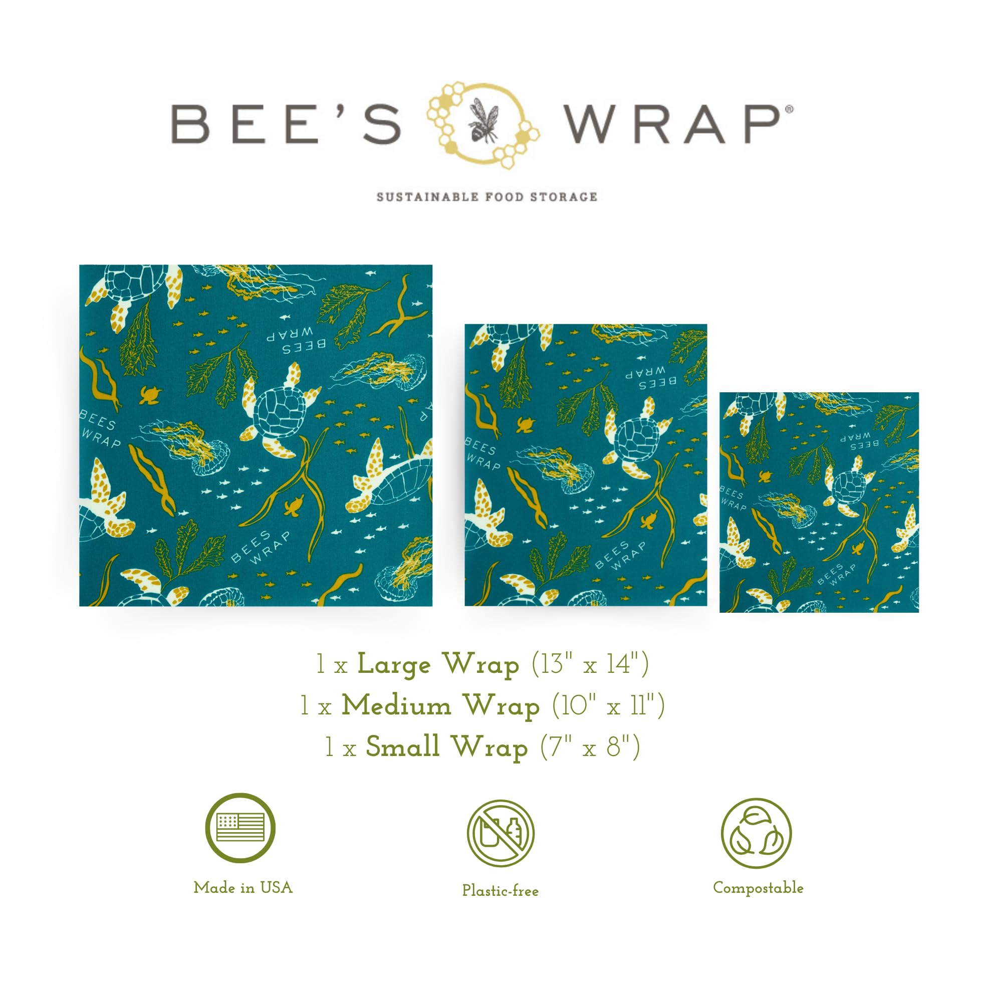 Bee'S Wrap Reusable Beeswax Food Wraps Made In The Usa, Eco Friendly Beeswax Wraps For Food, Sustainable Organic Cotton Wraps, A