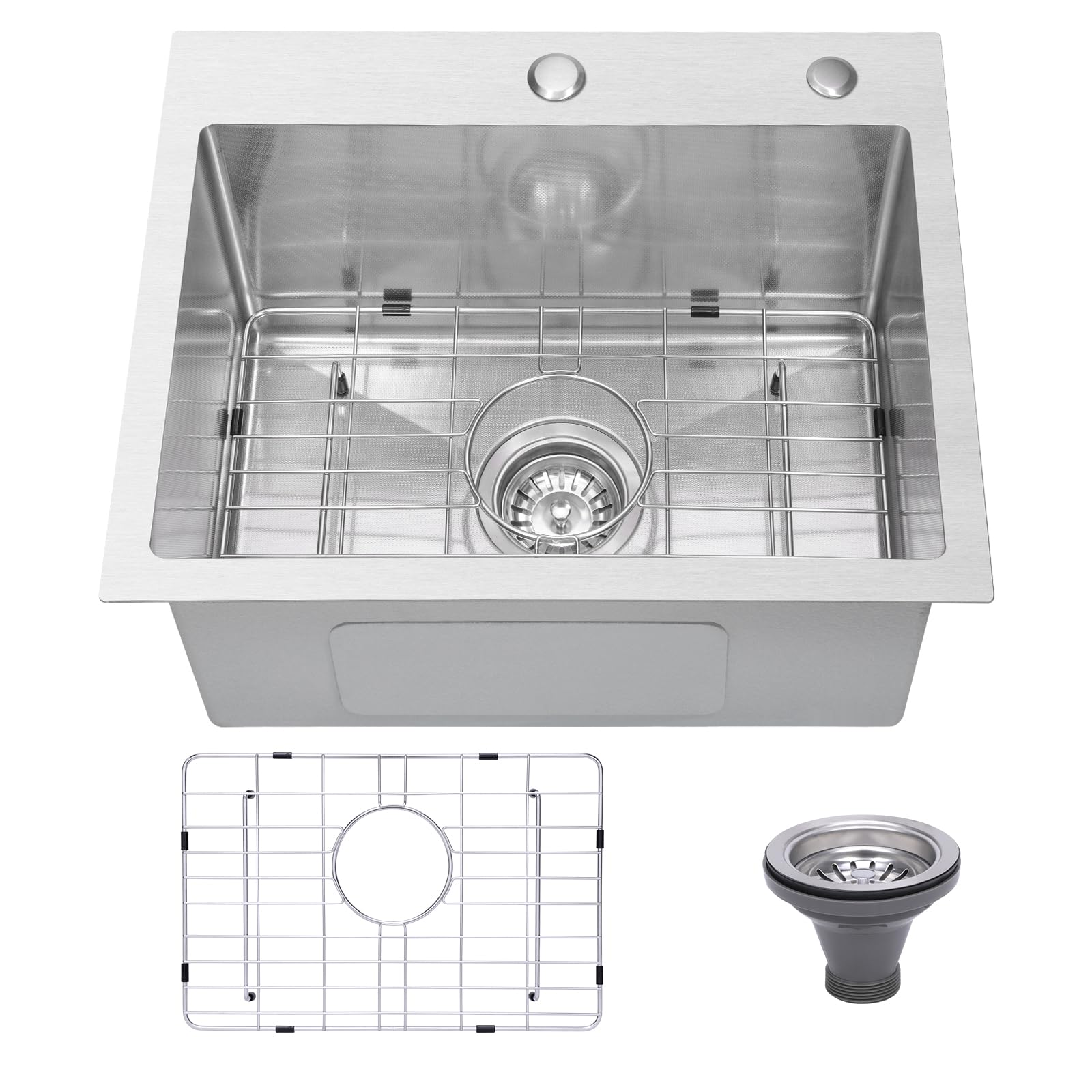 Beleeb Kitchen Sink, Drop-In Stainless Steel Sink, 3D Embossed Surface Finish Top Mount Sink with Accessories (25 x 22)