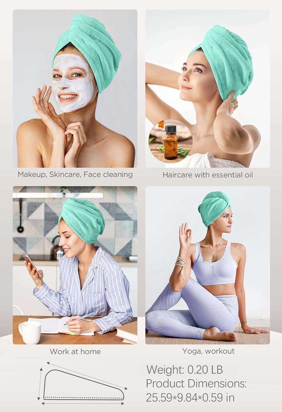 Hicober Microfiber Hair Towel, 3 Packs Hair Turbans for Wet Hair, Drying Hair Wrap Towels for Curly Hair Women Anti Frizz (Green