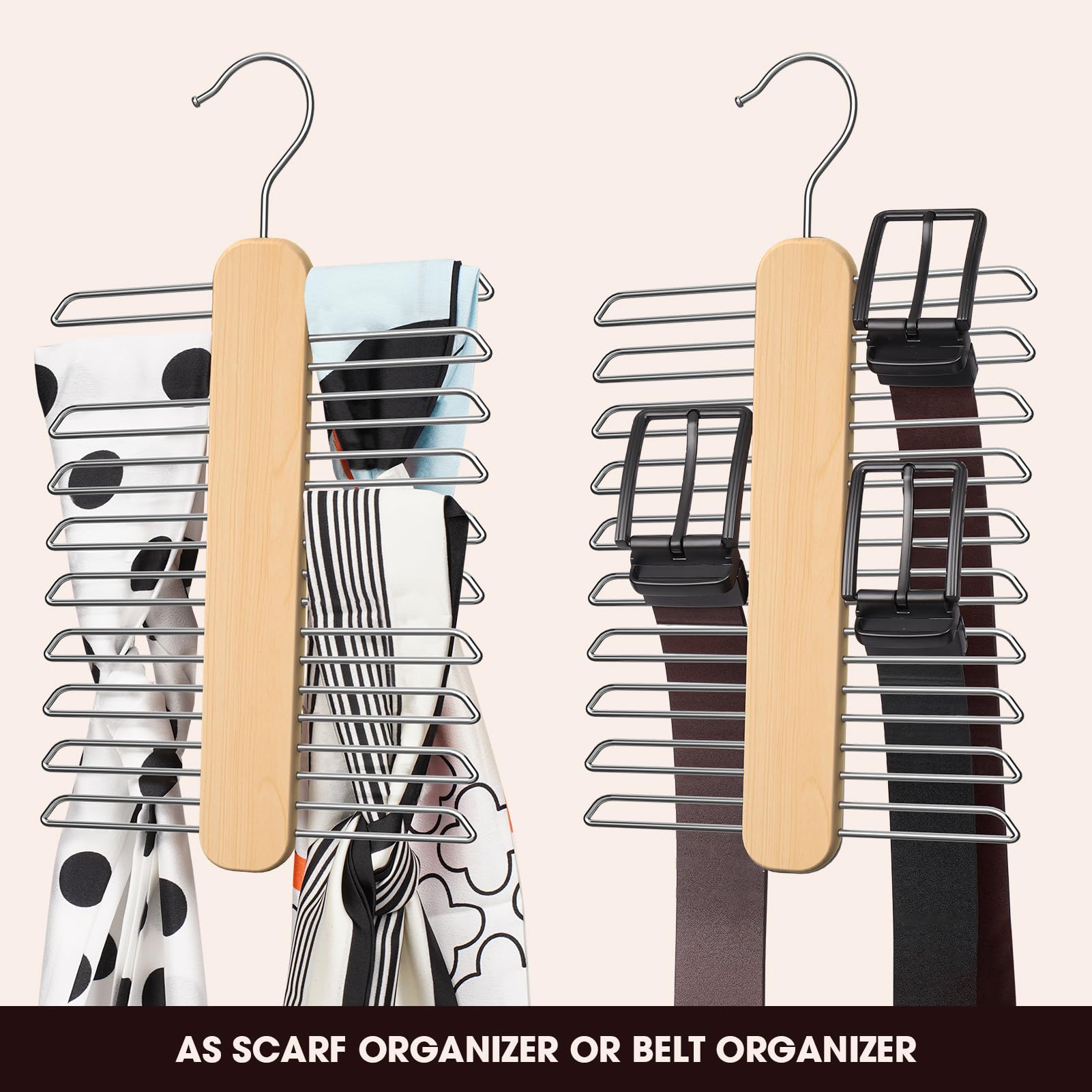Uinicor Tie Hanger 2 Pack,Tie Organizer For Closet 20 Storage Capacity,Wooden Necktie Organizer Tie Storage,360 Degree Rotating