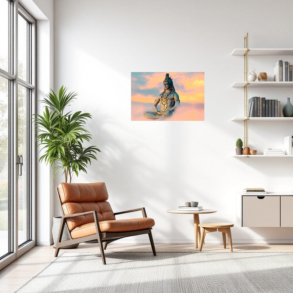 Dharvika Innovations Lord Shiva Adhesive Vinyl Wall Poster, Sparkle Coated Lamination, 24 X 36 Inch