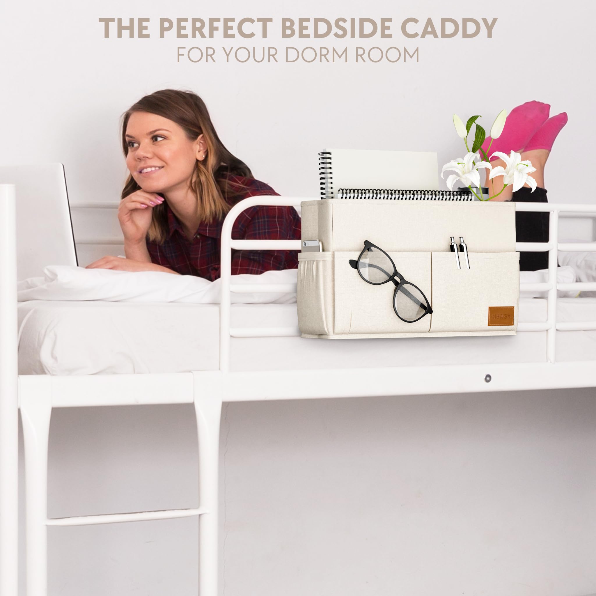 Large Bedside Caddy With Big Pockets And Bottle Holder to Easily Organize All Your Accessories - The Perfect College Dorm Room S