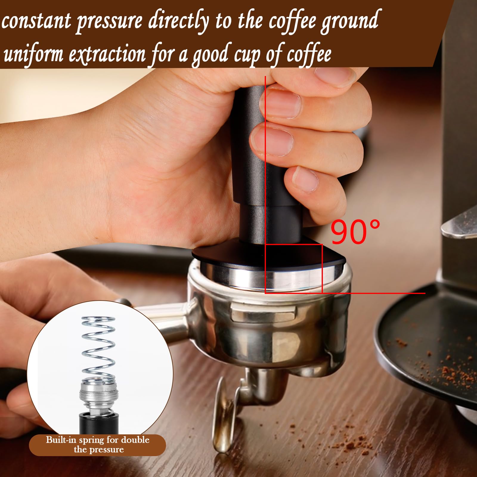 Espresso Coffee Tamper With Calibrated Spring-Loaded 25Lb / 30Lbs Replacement Springs Ripple Base Black Premium Barista Tool Ano