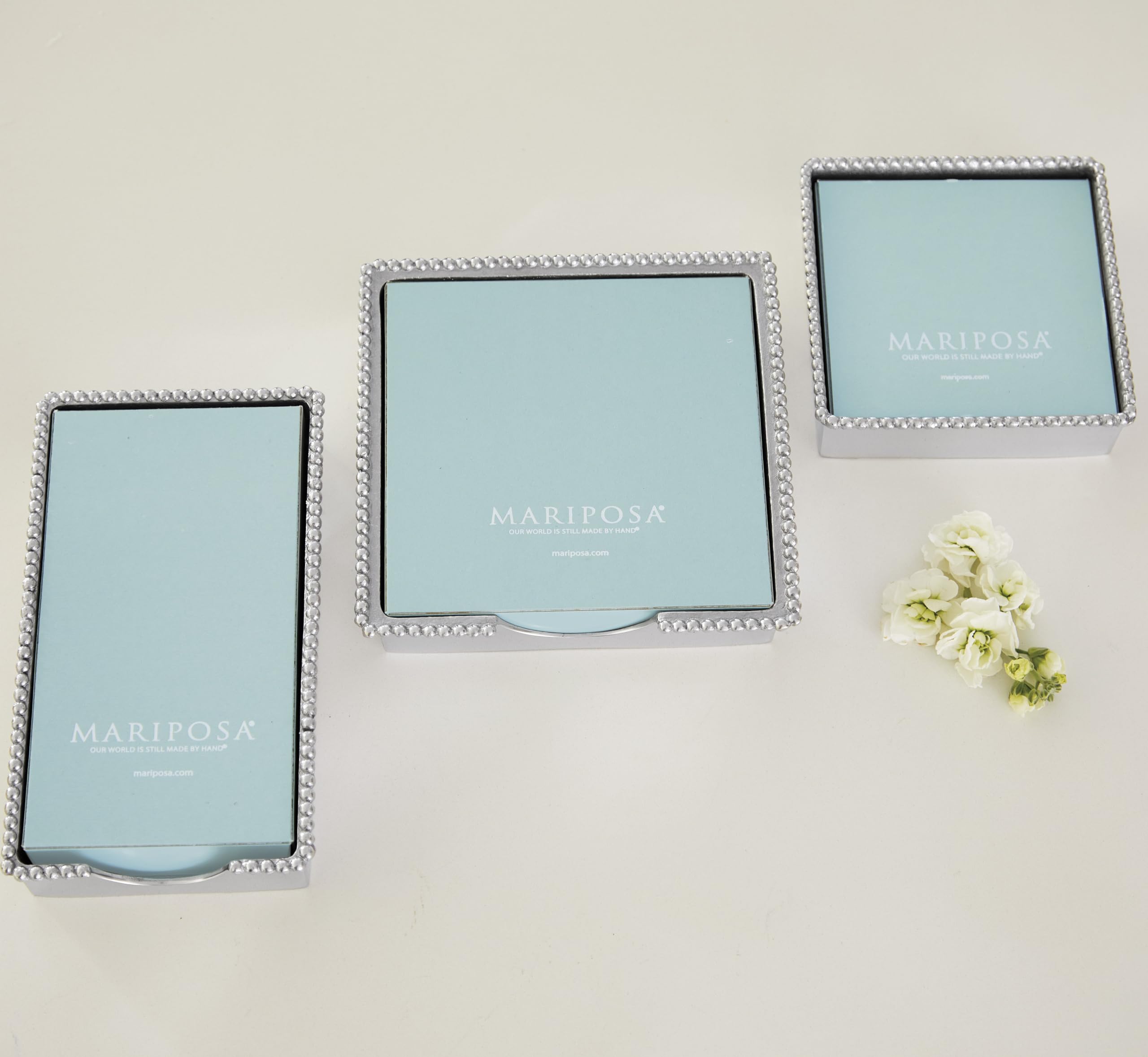 Mariposa Signature Guest Box With Insert Handcrafted Towel Holder, One Size, Silver