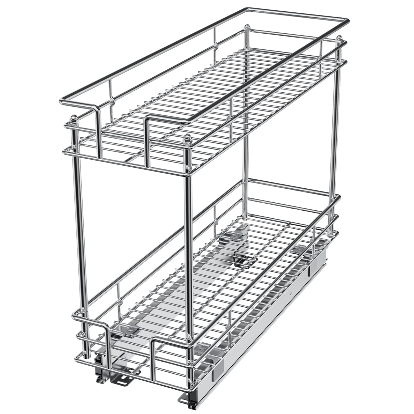 Lovmor Pull Out Cabinet Organizer And Storage (7'' W X 21'' D) 2-Tier Pull Out Shelf Storage For Kitchen Base Cabinet Silver (7'