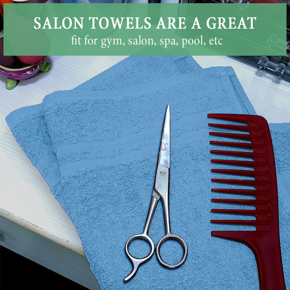 STF Linen Hand Towels (Pack of 24) Light Blue Economy Towels Salon Towels - 100% Cotton Spa Towels - 16 x 27 Inches Highly Absor