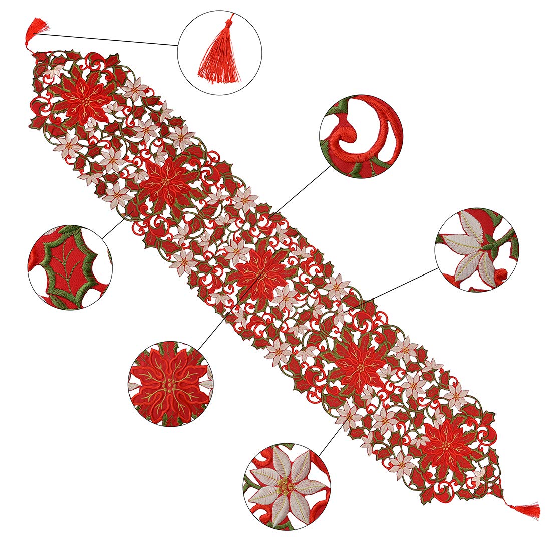 Simhomsen Christmas Holiday Poinsettia Table Runners, Dresser Scarves 13    54 Inch-
