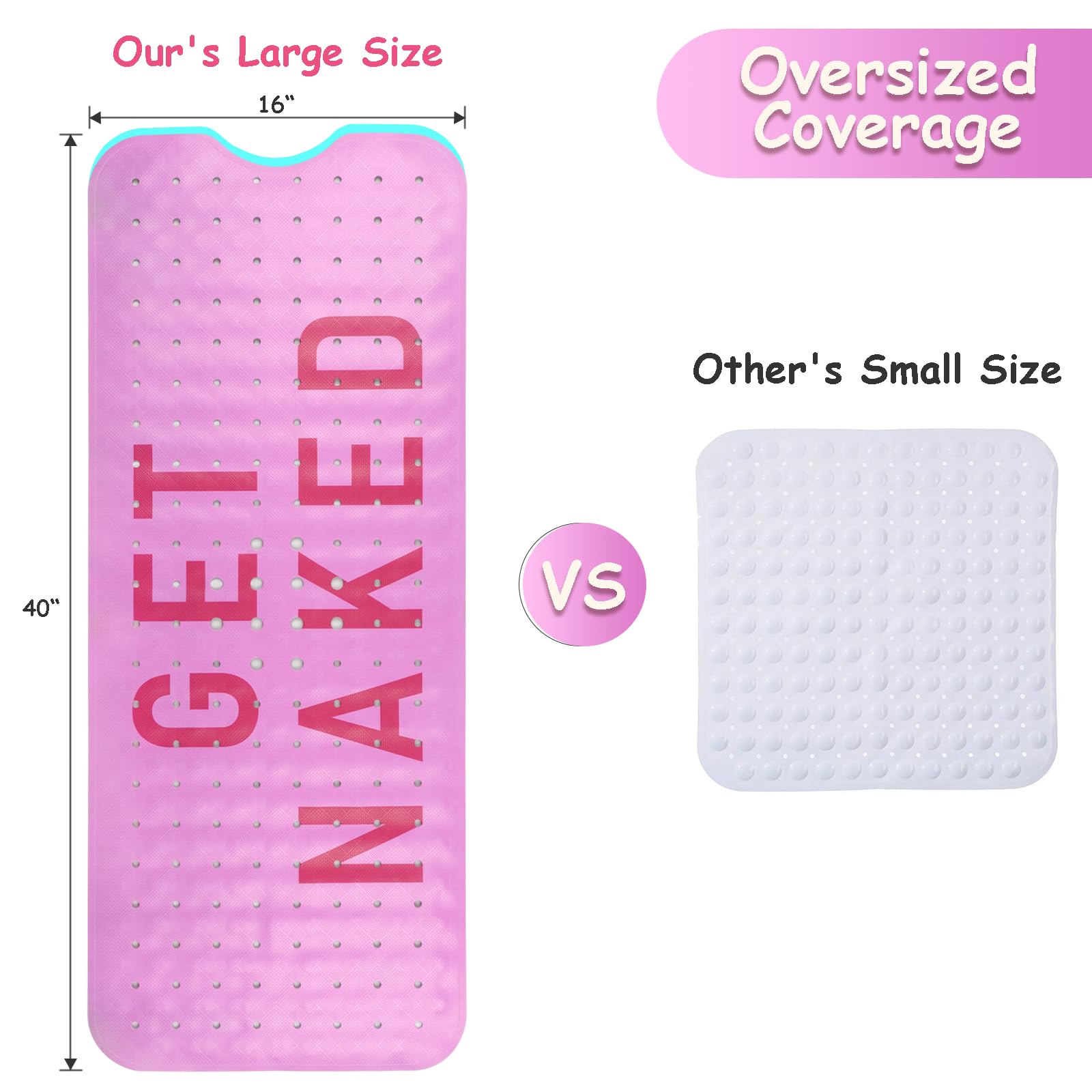 Bathtub Mat Non Slip, Get Naked Extra Long Bath Tub Mat Shower Floor Mat With Suction Cups And Drain Holes For Adults Kids Elder