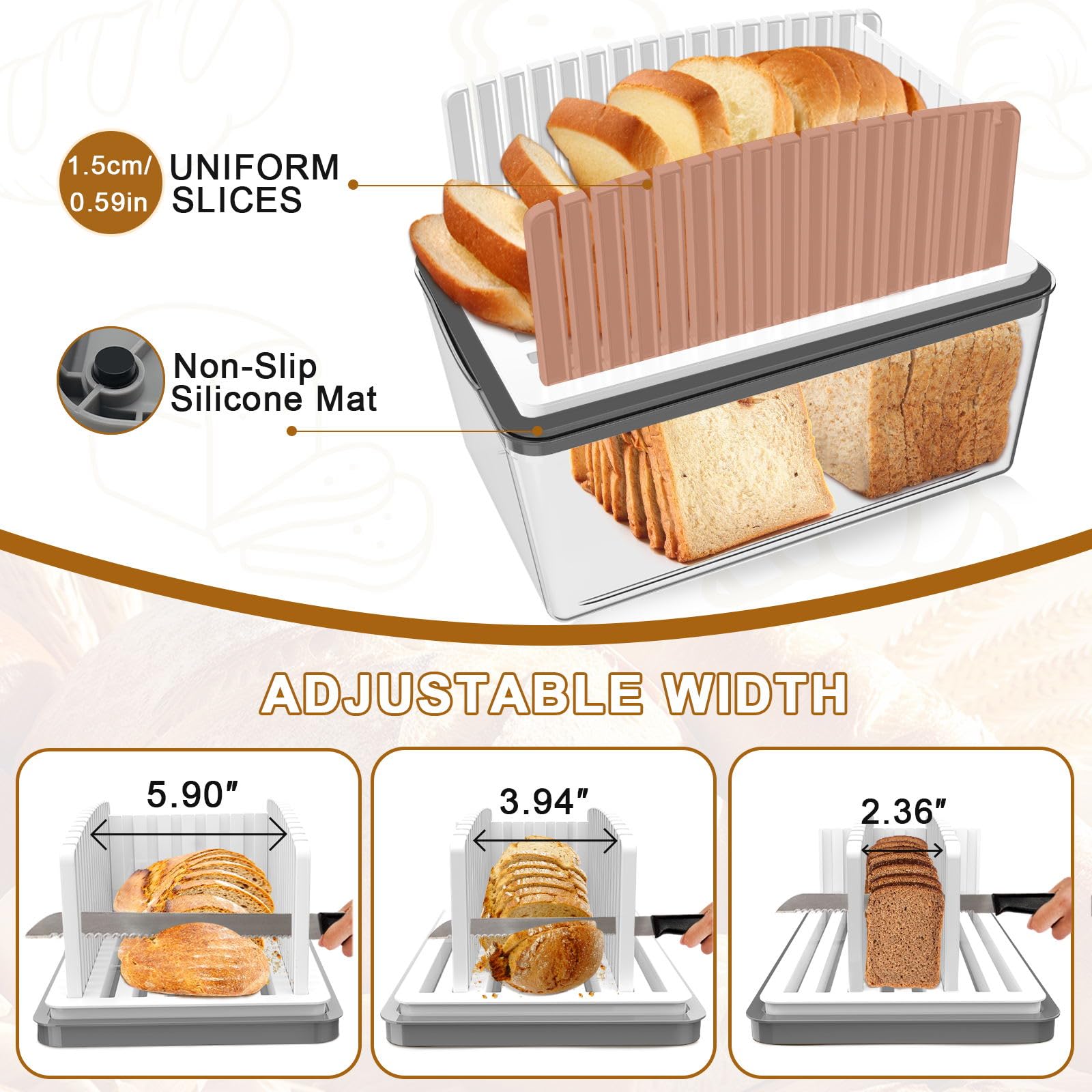 Upgrade Bread Slicer For Homemade Bread With Bread Box, Bread Slicing Guide Adjustable Width, Foldable And Compact Cutting Guide