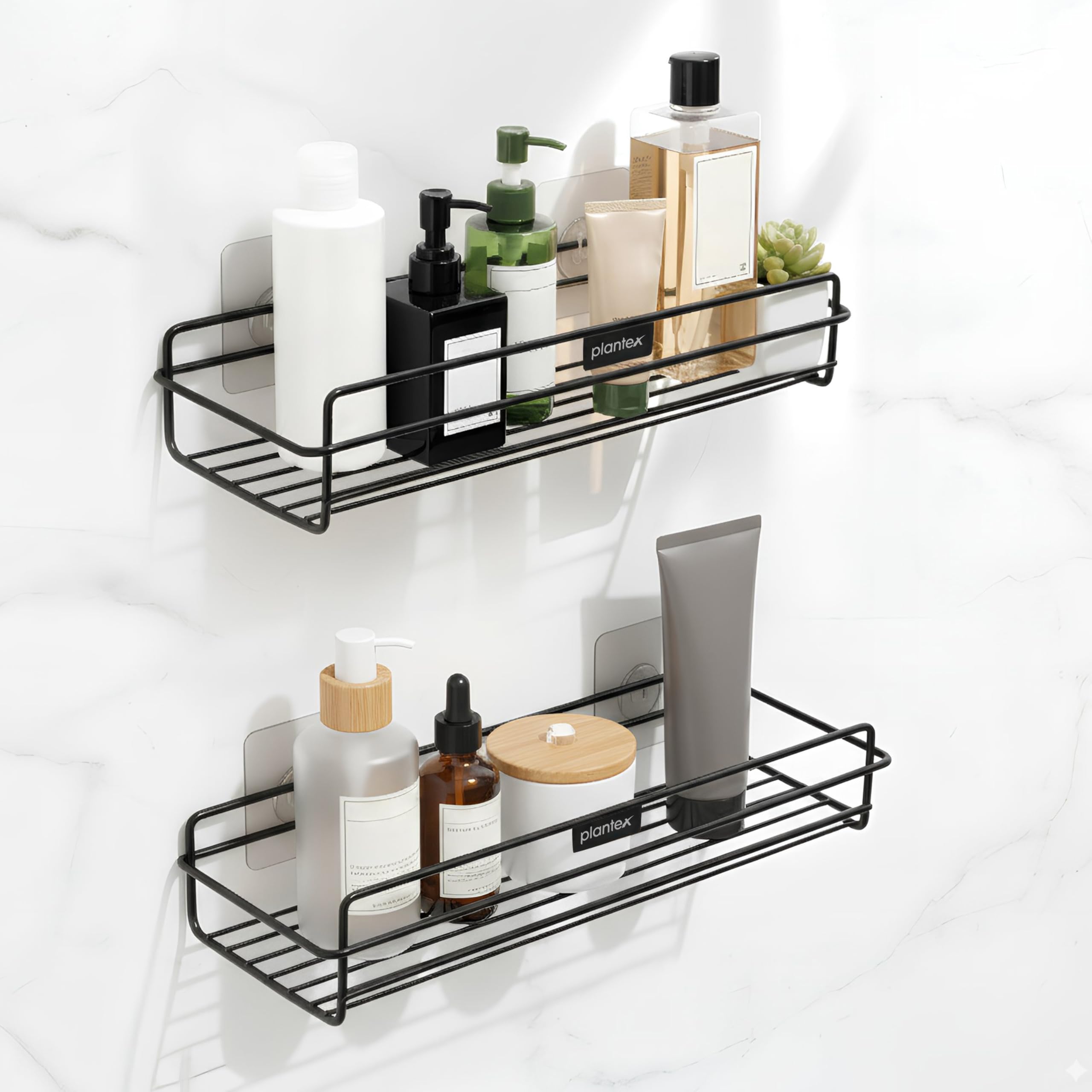 Plantex Self Adhesive Bathroom Shelf Rack/Bathroom Organiser Without Drill//GiSteel Shelf For Kitchen With Magic Stickers/Bathr