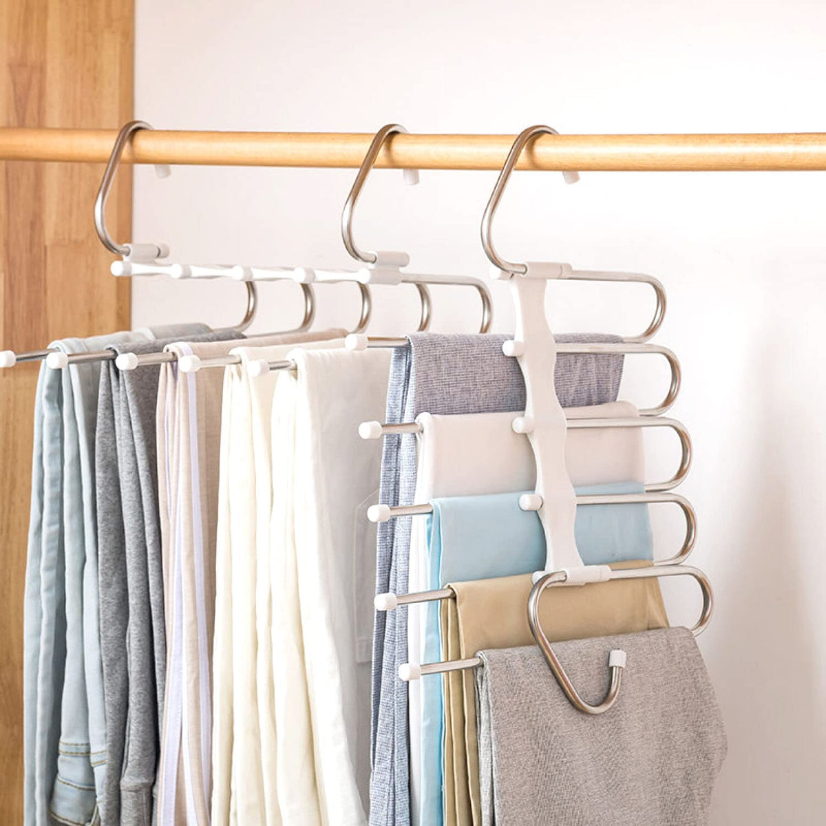 Upgrade Azeroth Pants Hangers 4 Pack Space Saving S-Type Stainless Steel Clothes Pants Hangers,Anti-Slip Design,Clothes Closet S