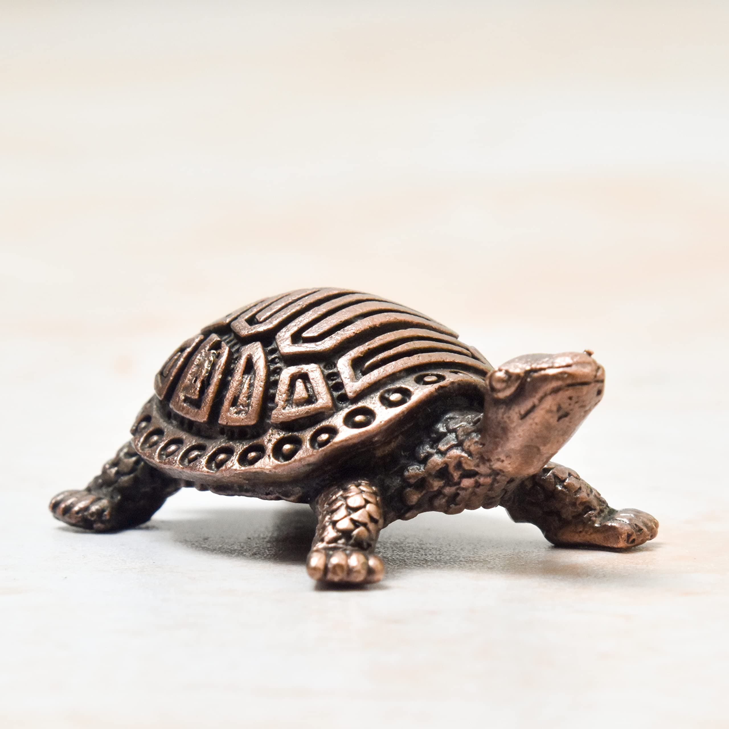Copper Idols India Handmade Copper Kurma Tortoise With Plate | 0.6 Inch | Patina Antique Finish