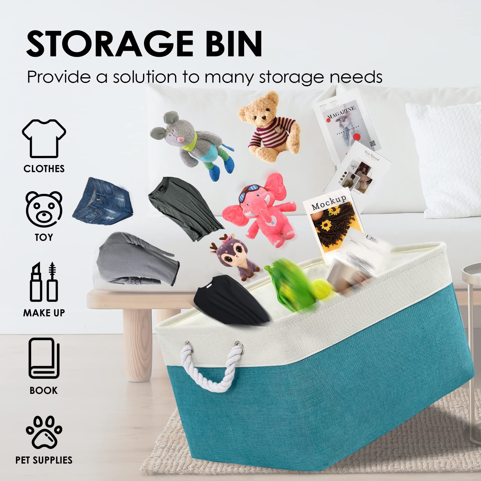 Thewarmhome Storage Bins - 11.8L  15.7.9W  8.3H 3 Pack Fabric Storage Baskets For Organizing Shelves | Large Basket Closet Organ