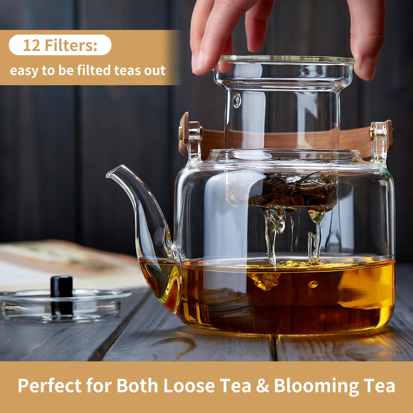 Unbreakable Glass Teapot Set - 37OZ Borosilicate Tea Kettle with 4 Double Wall Teacups, Clear, Model Y1-5511-1, Stov