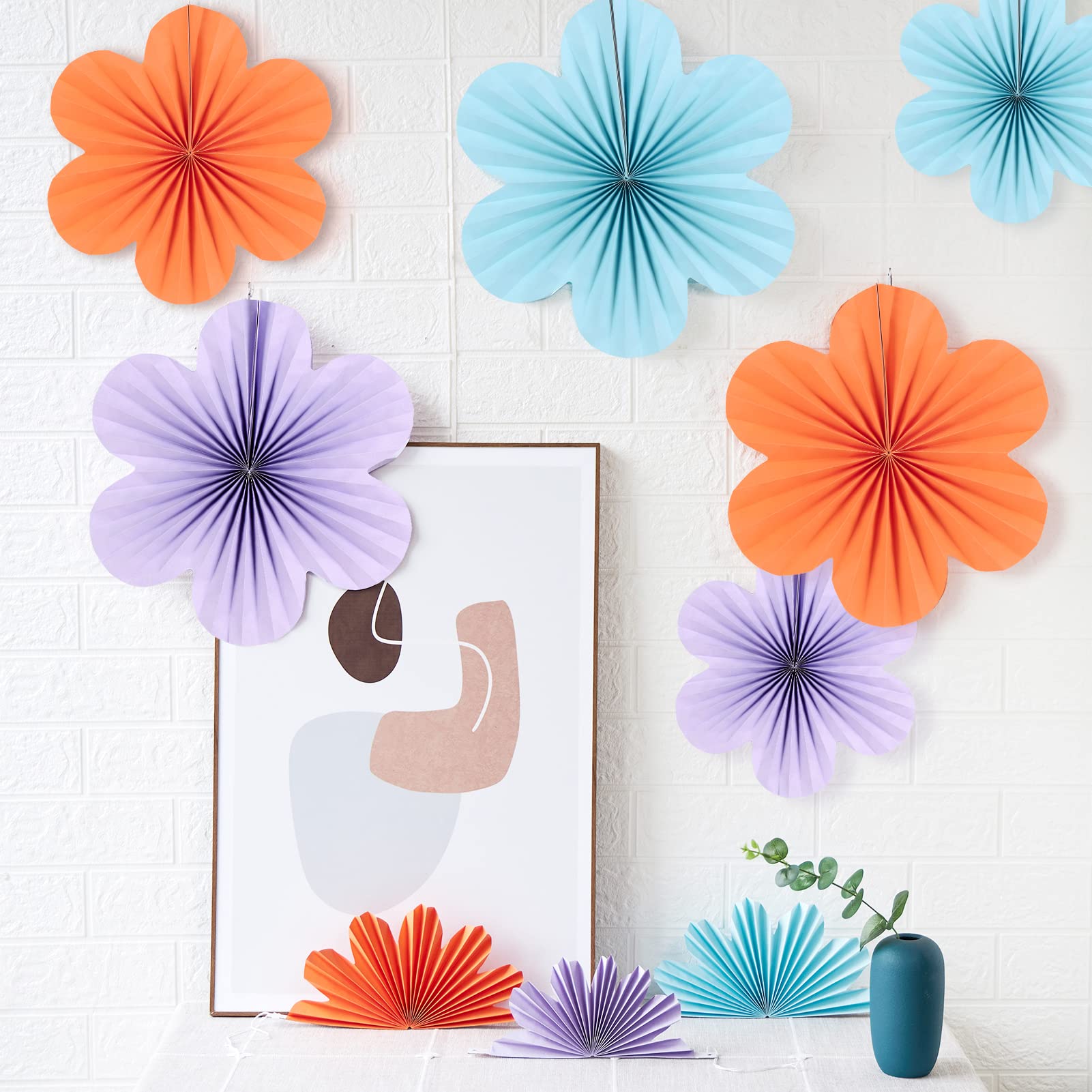 Sunbeauty 9 Pcs Flower Party Decorations Paper Fans Classroom Decoration Paper Floral Backdrop Decor Paper Fans Decoration Hangi