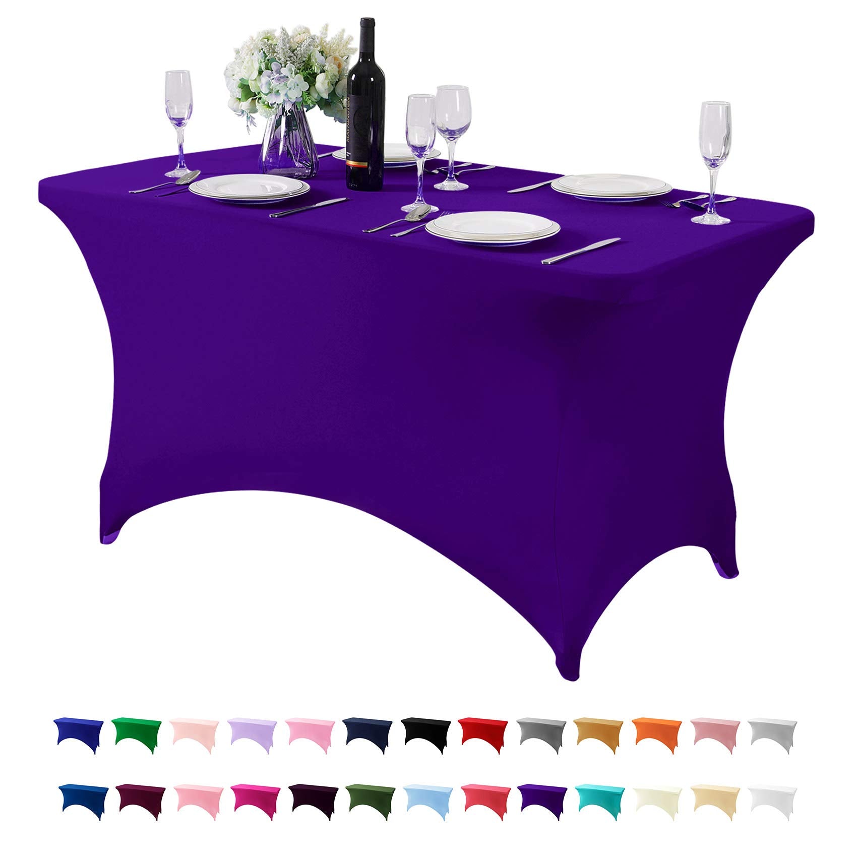 Hezuzo Spandex Table Cover For 4Ft Table Universal Fitted Stretch Tablecloth For Party, Banquet, Wedding And Events-Purple