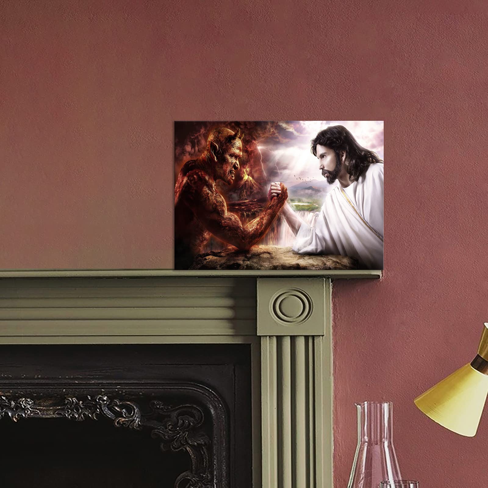 Jesus Christ Canvas Wall Art Jesus Arm Wresties Satan Modern Religious God Poster Hd Framed Print Painting Picture Artwork For B
