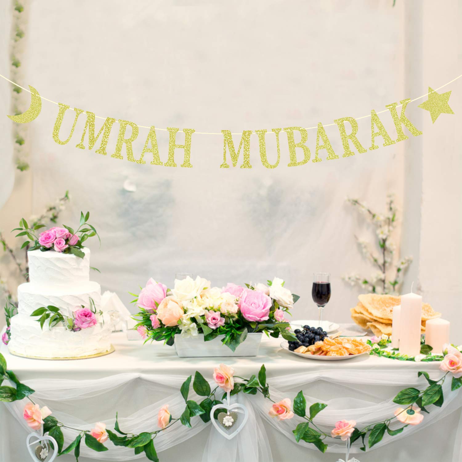 Gold Glitter Umrah Mubarak Banner - Eid Festival Muslim Islam Party Decorations - Hajj Mubarak Umrah Mubarak Islamic Party Decor
