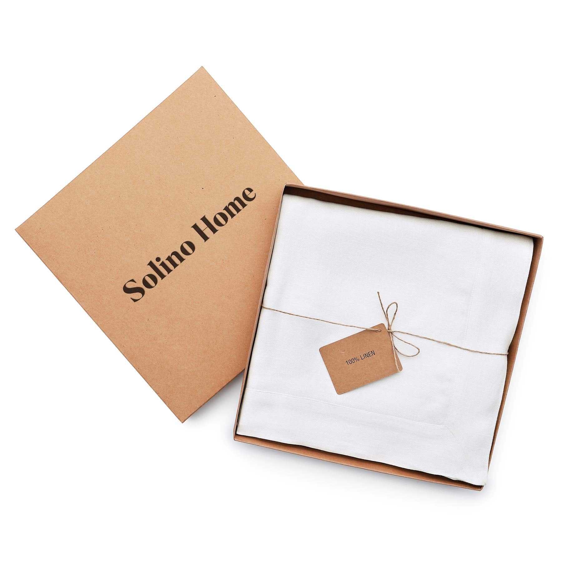 Solino Home White Linen Tablecloth 60 x 120 Inch - 100% Pure Linen Table Cloth for Rectangle Tables - Fete, Machine Washable Tab