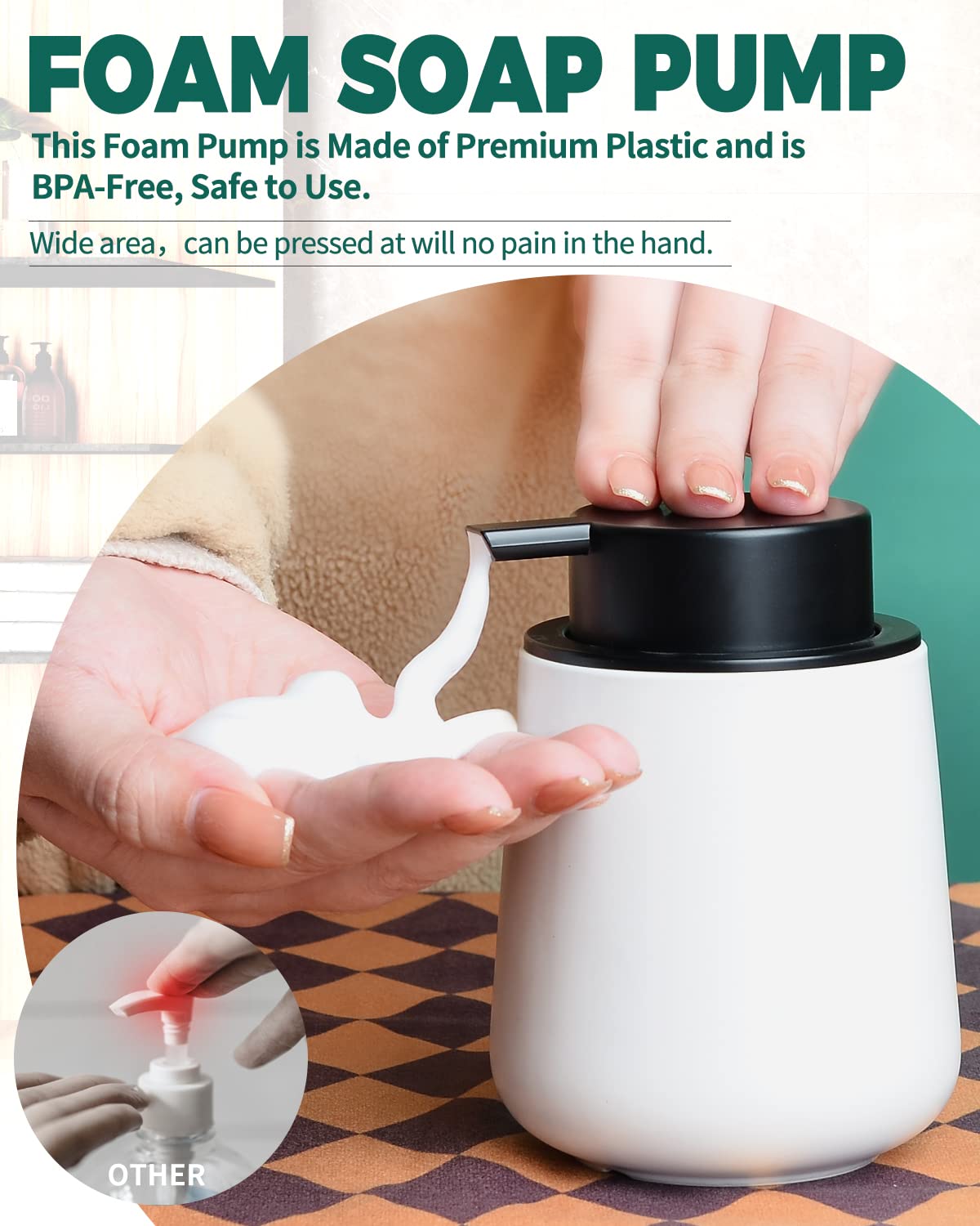 Bosilunlife Foam Soap Dispenser - 12Oz Matte White Ceramic Foaming Hand Soap Dispenser For Bathroom Refillable Liquid Kitchen Di