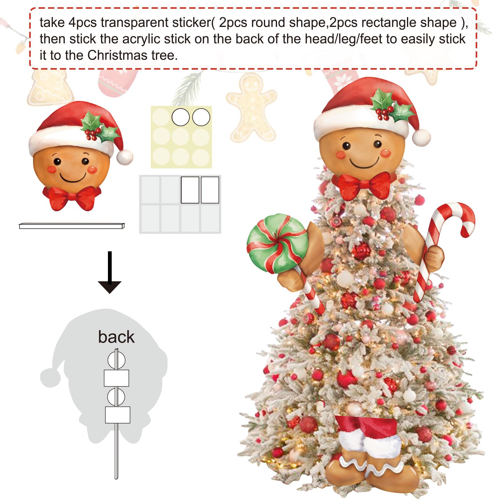 Vloso Gingerbread Christmas Tree Topper - Gingerbread Decor for Christmas Tree