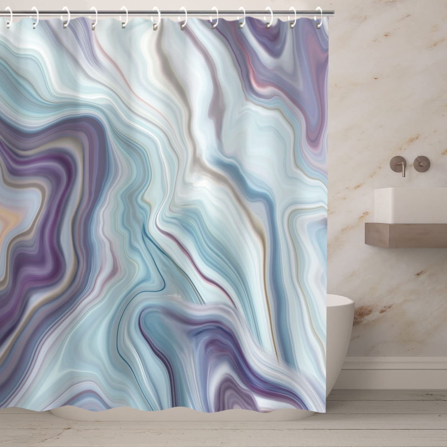 RosieLily Purple Marble Shower Curtain Set, 72"x72", Polyester, Includes 12 Hooks, Blue Abstract Bathroom Decor