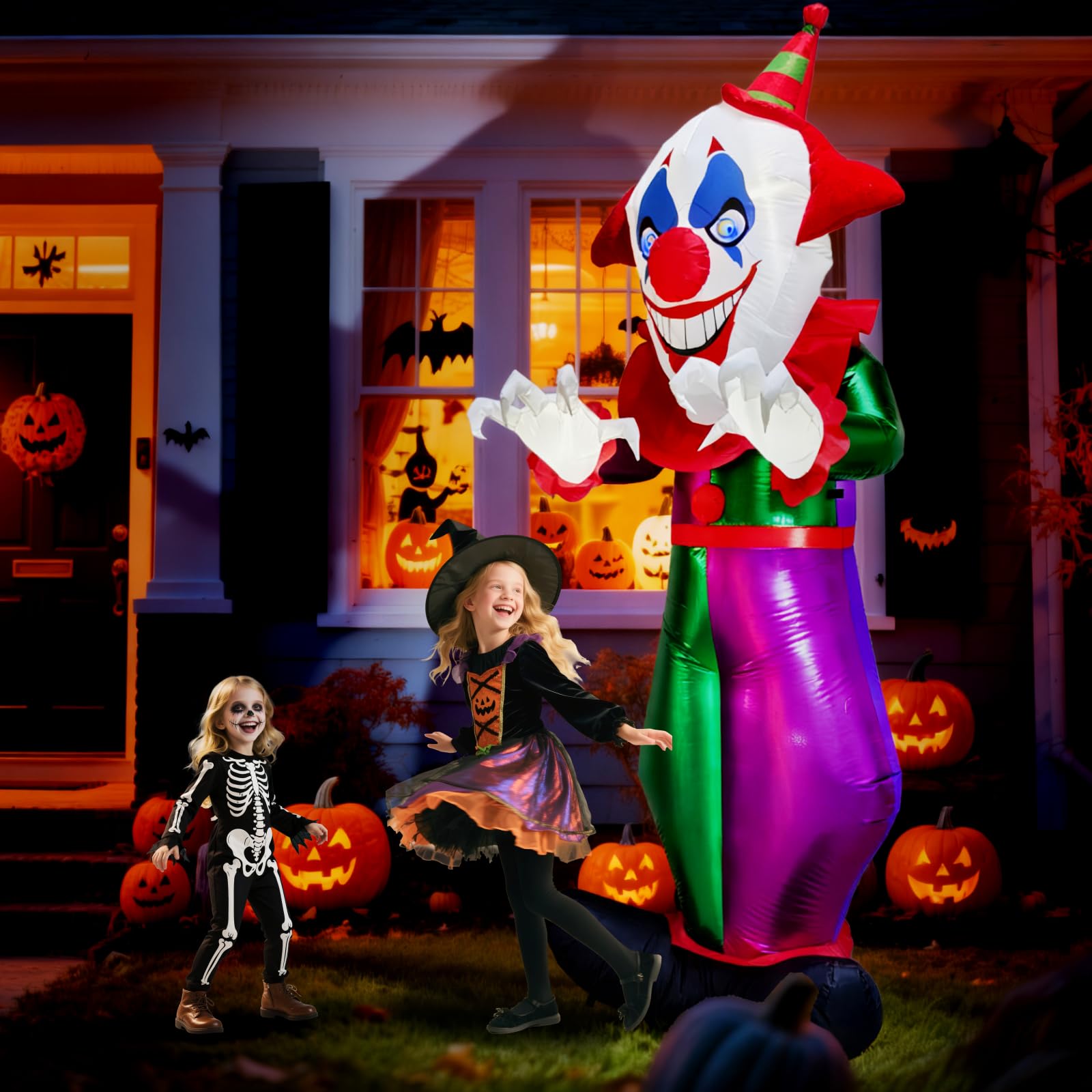 ZOOMATOOE 8 FT Halloween Inflatables Clown Outdoor Decorations, Halloween Blow Up Clown with Creepy Smile Built-in LED Lights or