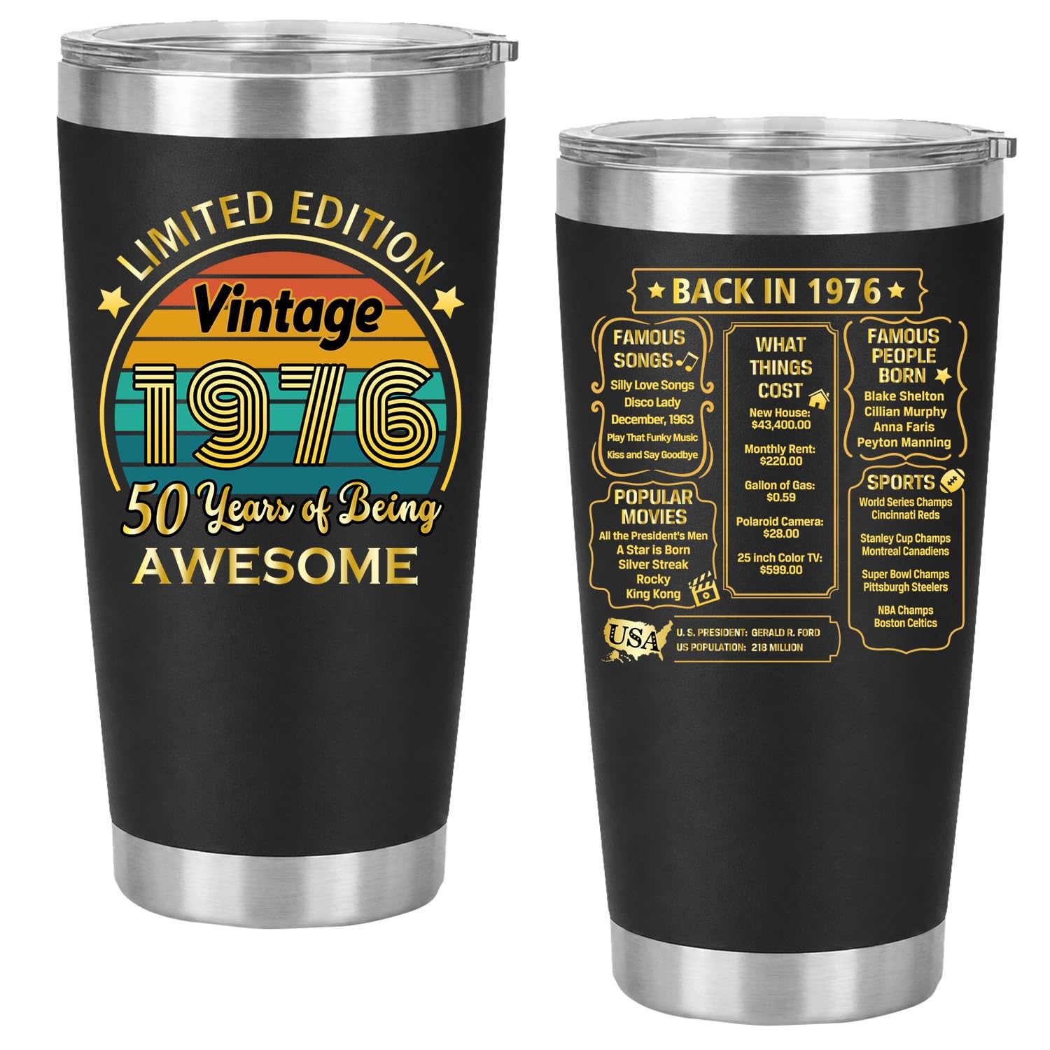 QUPT 50th Birthday Gifts for Women Men, 1976 Birthday Gifts 20oz Tumblers