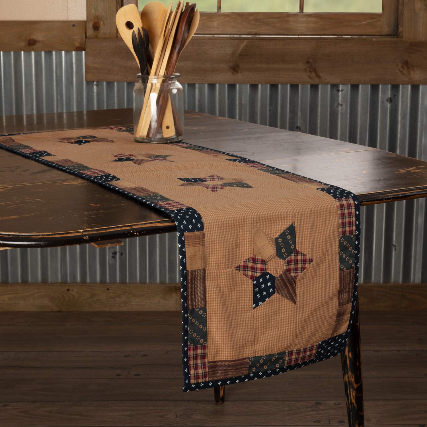 Vhc Brands Patriotic Patch Star Rectangle Kitchen Table Decor, Runner, Red, 13X48
