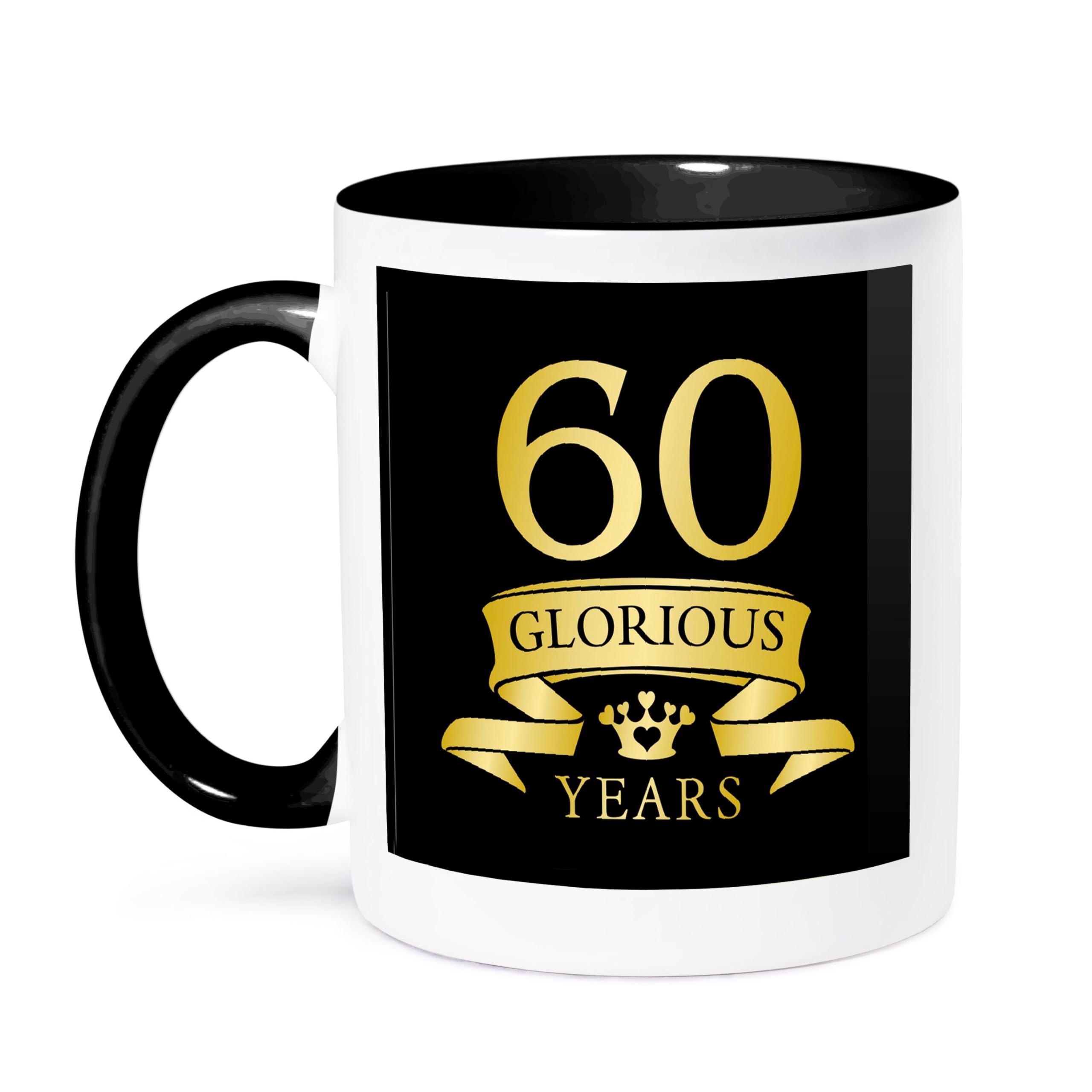 3dRose 60th Celebration Anniversary, Birthday Design in Tonal Two Tone Mug, 11 oz, Black/Yellow