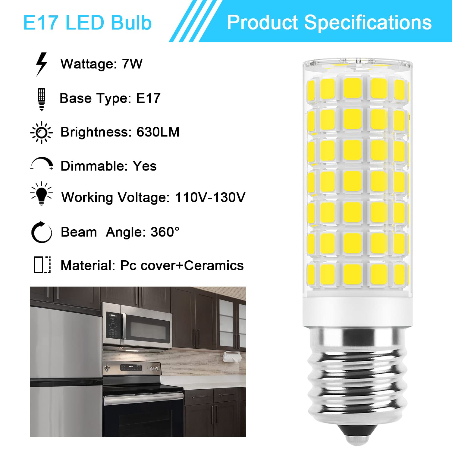 E17 Led Bulb Dimmable, 7W Microwave Oven Bulbs, 120V 60W Incandescent Equivalent, Natural White 4000K, Fit For Whirlpool Maytag