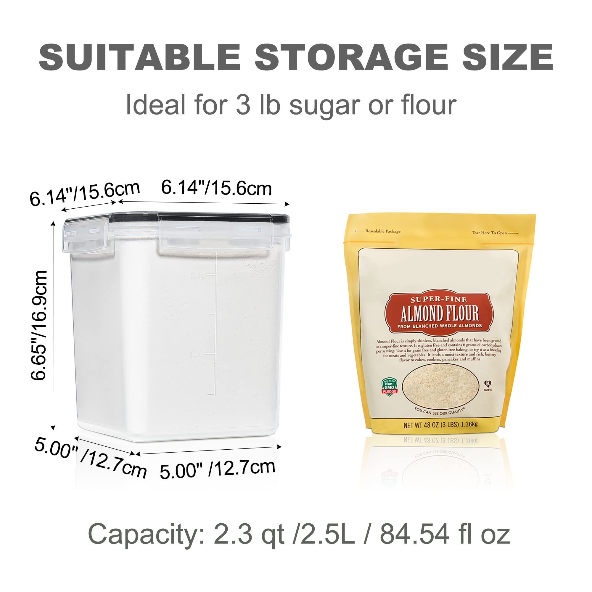 Pantrystar Medium Food Storage Containers With Lids Airtight 2.5L /84.5Oz, For Flour, Sugar, Baking Supply And Dry Food Storage,