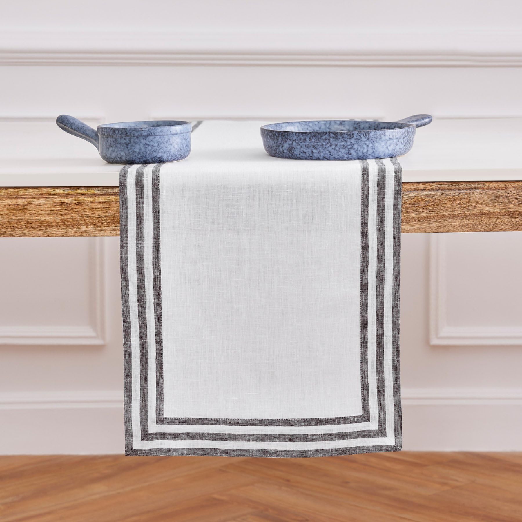 Solino Home Linen Table Runner 108 Inches Long - Mila, 100% Pure Linen Black Table Runner 14 X 108 Inch Ideal For Wedding, Parti