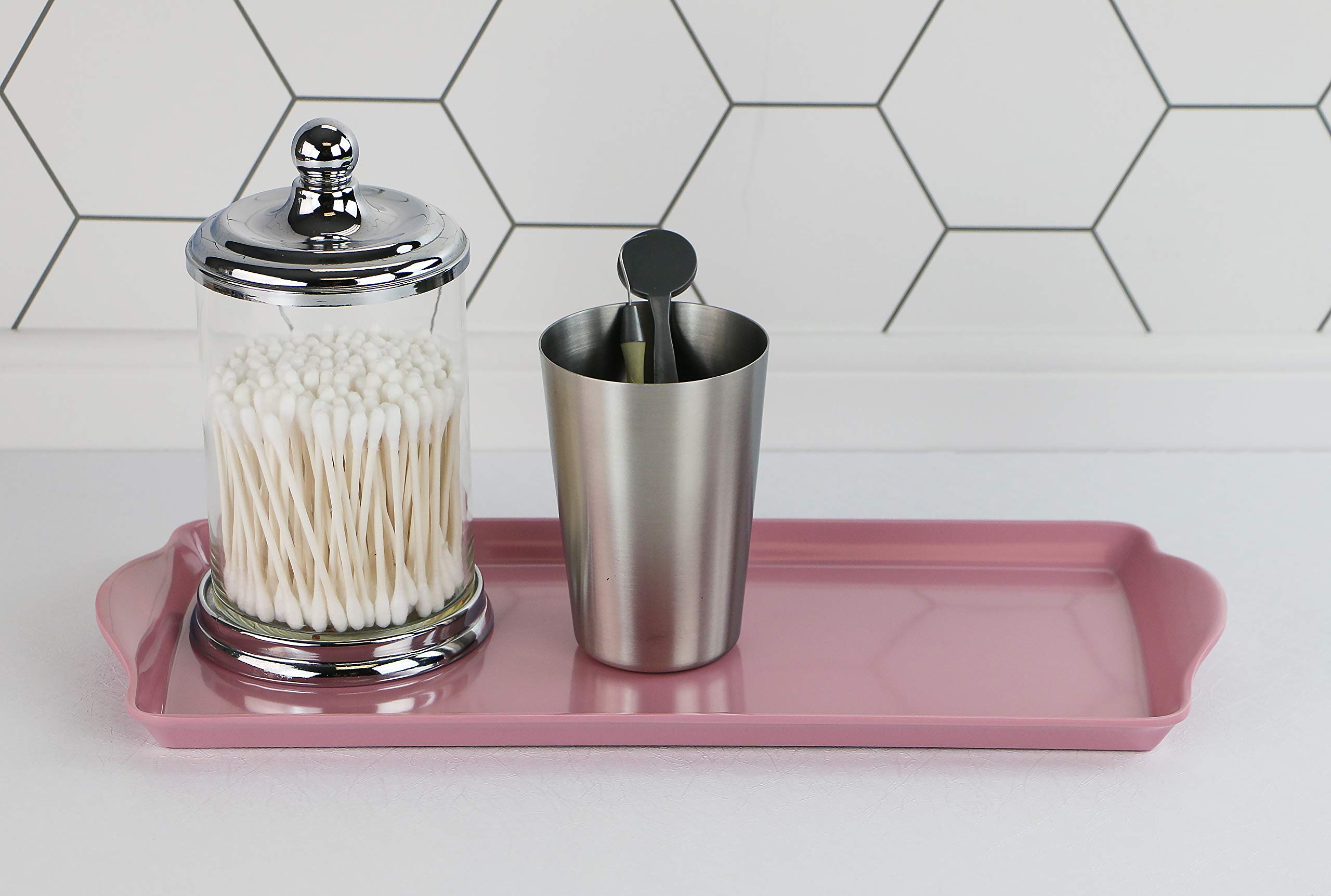 Calypso Basics Melamine Plastic Tidbit Bpa-Free, Food Safe, Multipurpose Platter Serving Tray, Bathroom/Table Organizer, Pink