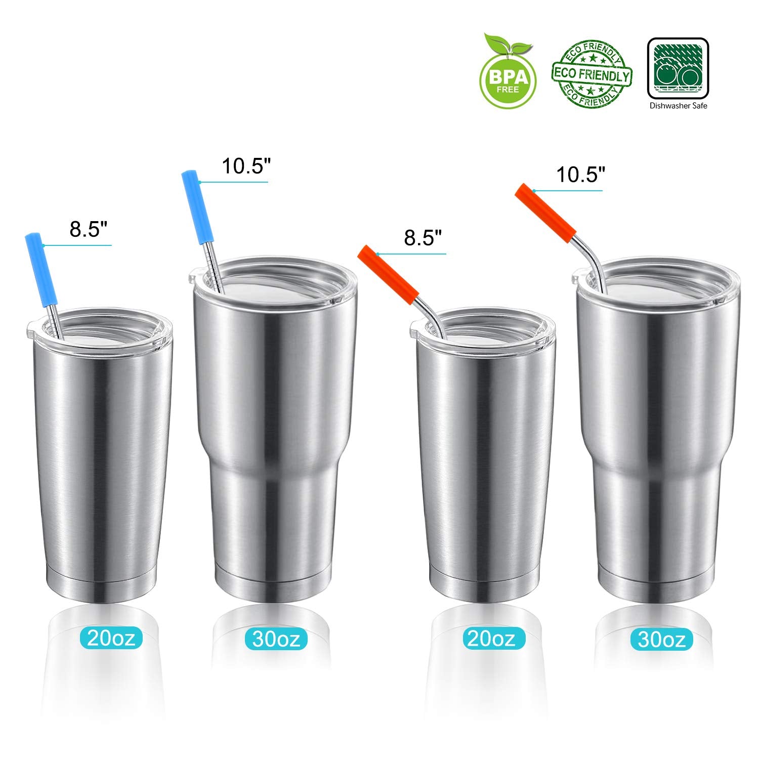 Strawexpert Set Of 16 Reusable Stainless Steel Straws With Travel Case Cleaning Brush Silicone Tips Eco Friendly Extra Long Meta
