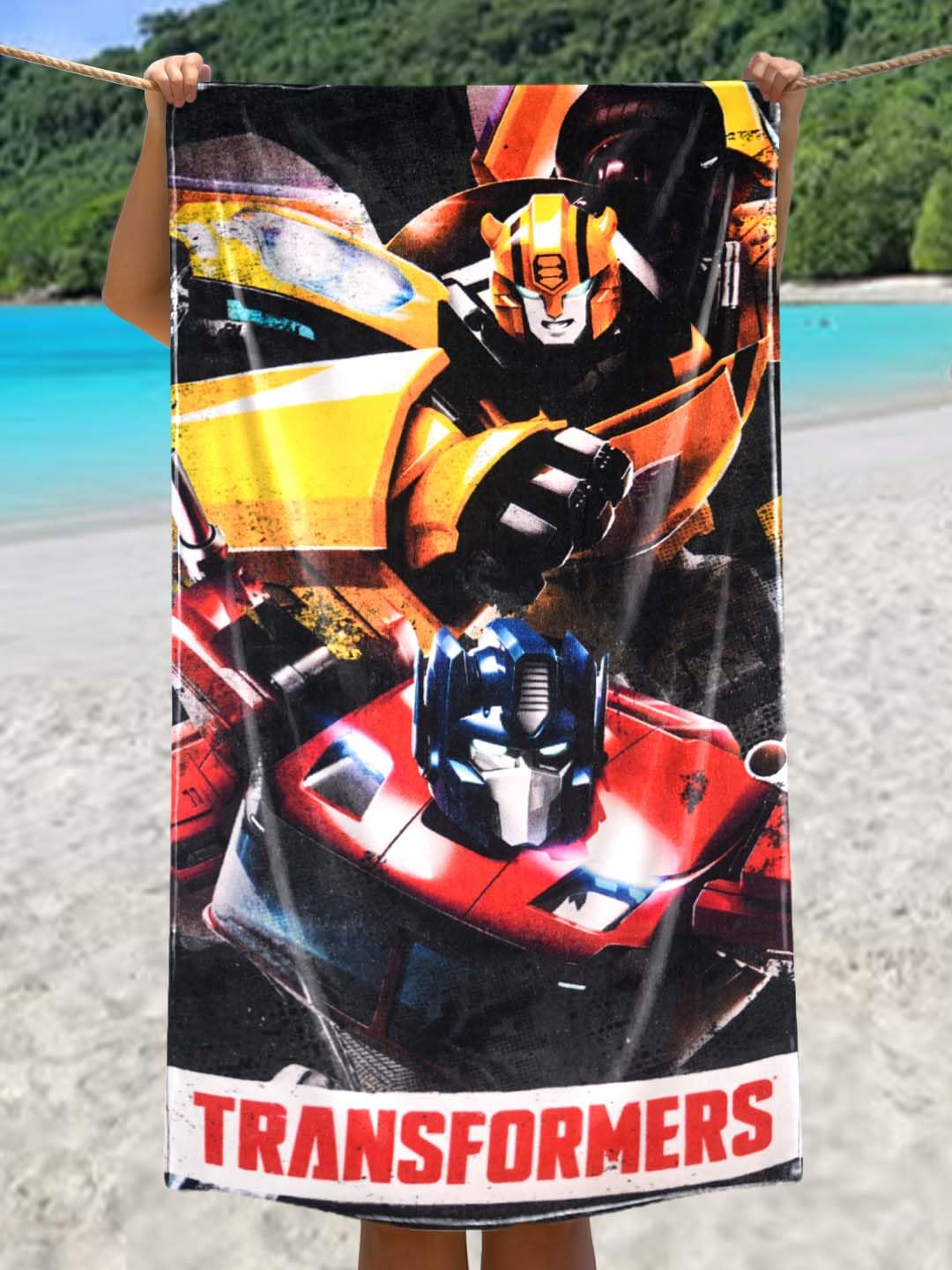 Transformer Character Printed Kids Cotton Bath Towel, Attractive And Fun Beach Time Towel