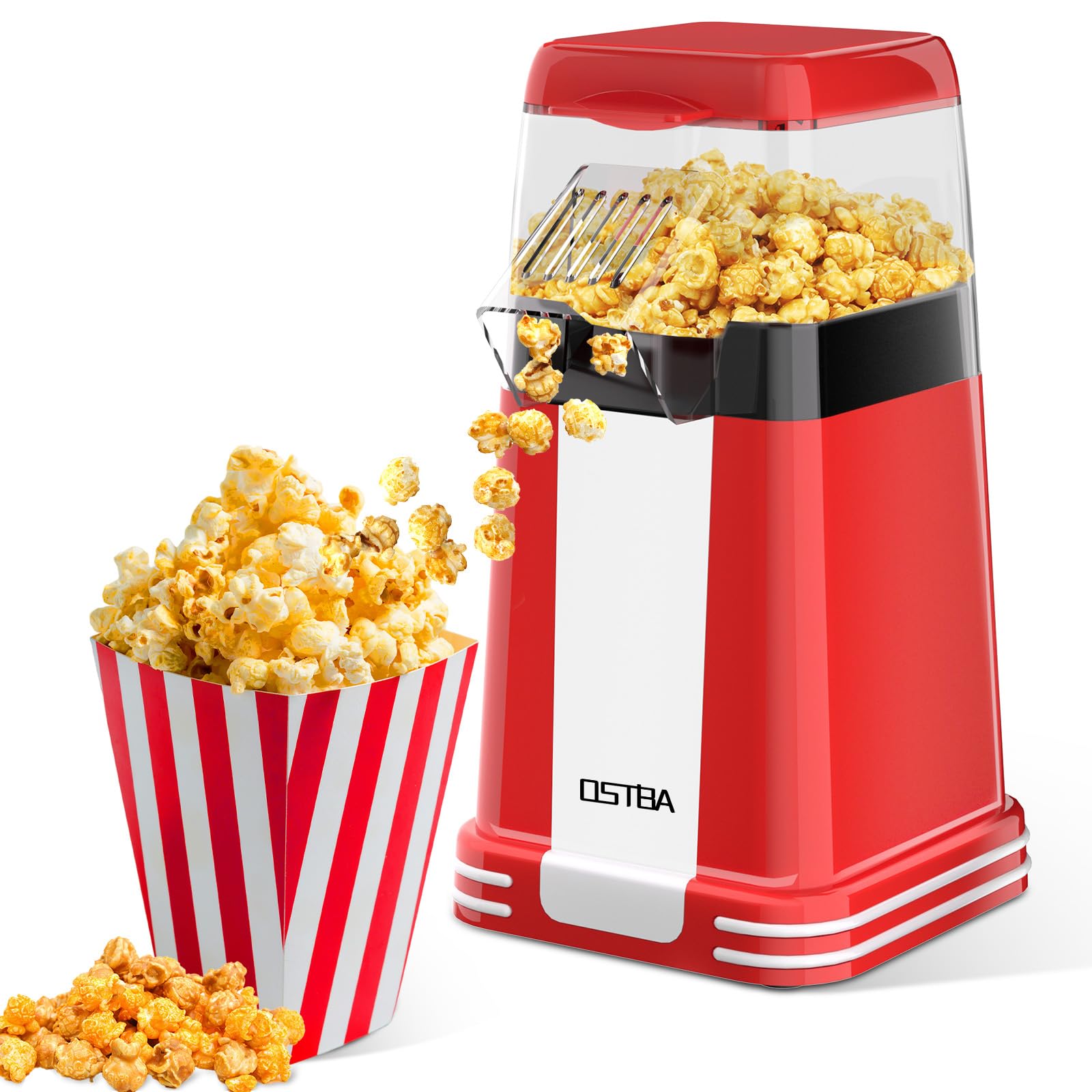 OSTBA Popcorn Maker, 1200W Mini Retro Air Popper Popcorn Machine, 12 Cups Hot Air Popcorn Popper Electric with Butter Tray, Oil-
