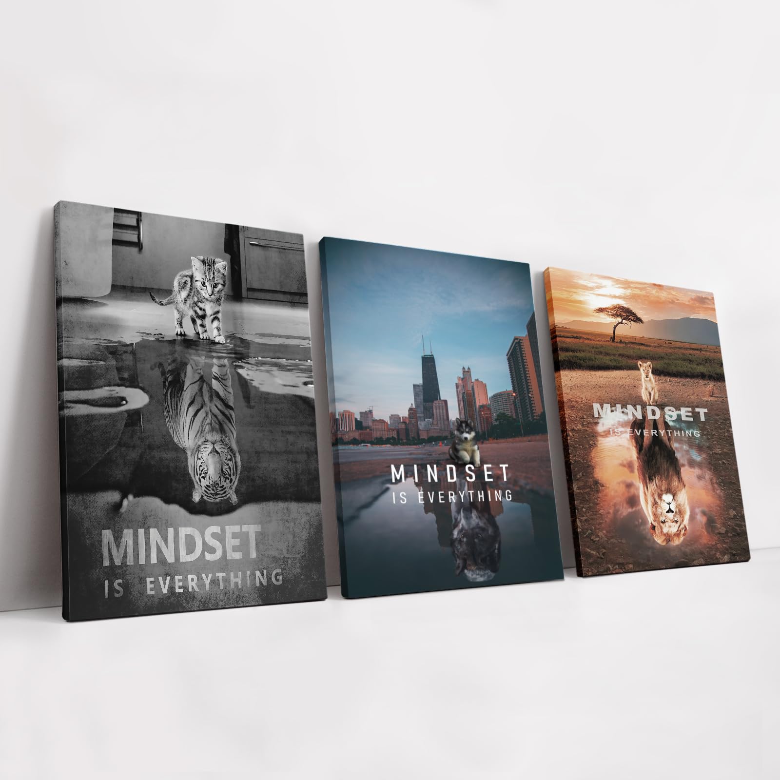 Kawahone Motivational Lion Wall Art - Inspirational Mindset Posters Wall Decor-Mindset Is Everything Canvas Prints Success Frame