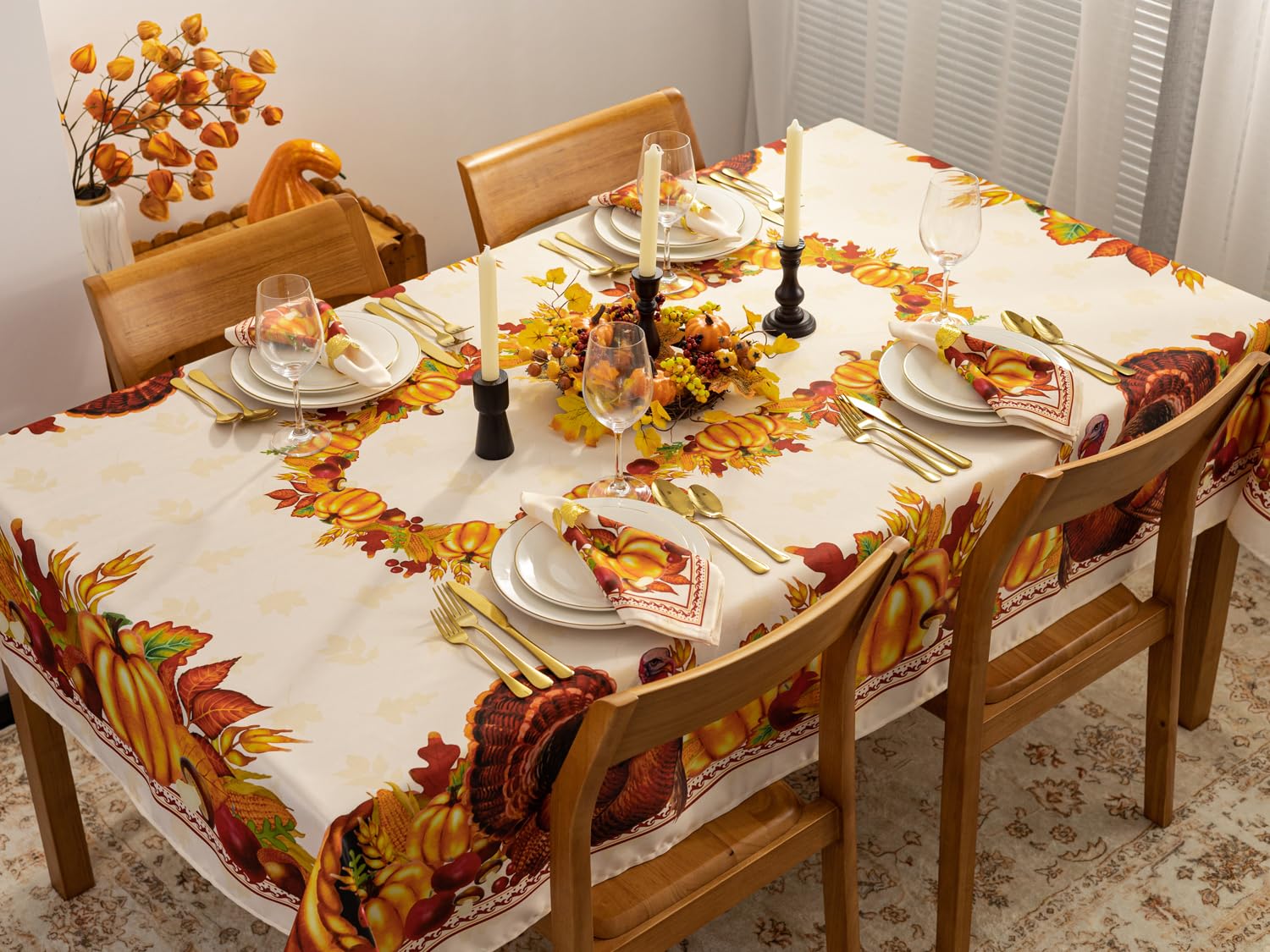 YiHomer Fall Thanksgiving Tabletop Collection for Kitchen Dining Decoration Parties Harvest, Harvest Party, Tablecloth, 52 x 70