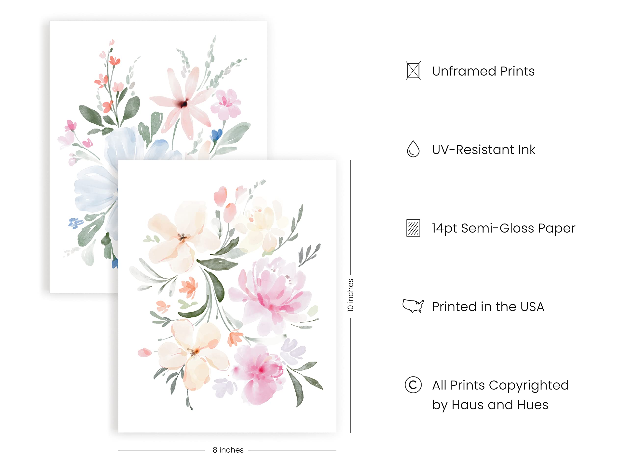 HAUS AND HUES Botanical Prints - Set of 4 Flower Poster  Flower Pictures Wall Decor  Floral Prints  Wall Flower Pictures  Flowers Posters  Flower Prints  Floral Botanical Prints  (Unframed  8x10)