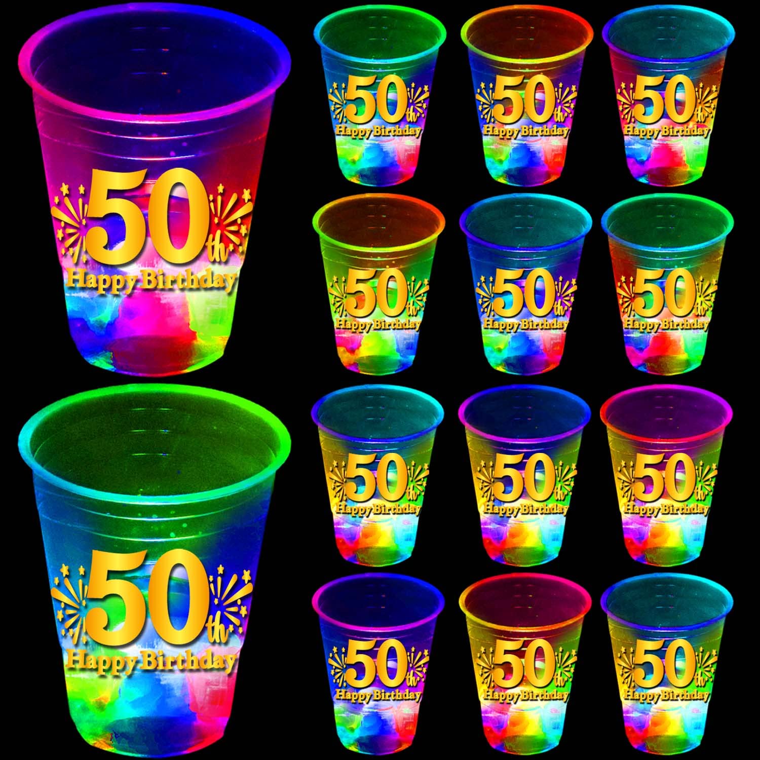 Mishunyus 50Th Birthday Glow Party Cups 24 Pcshappy Birthday 50    Gold Themed Plastic Party Cups For Birthday Parties, Birthday