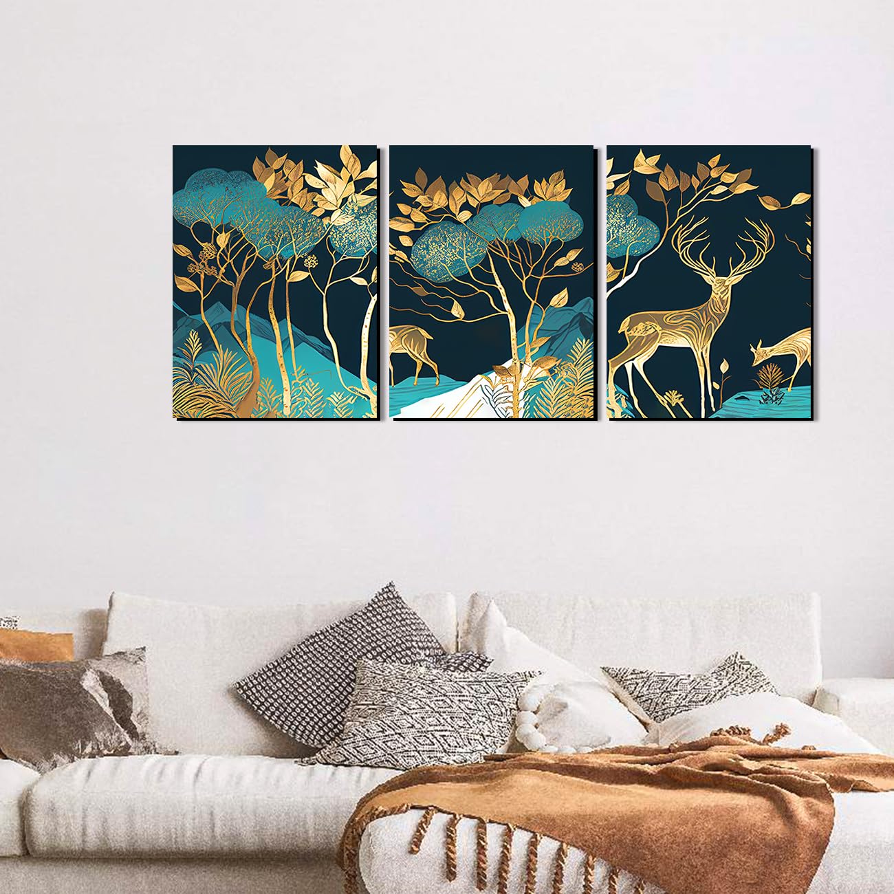 Kotart Green And Golden Deer Paintings Wall Art Mdf Panel Painting For Wall Decoration - Wall Paintings For Living Room, Bedroom