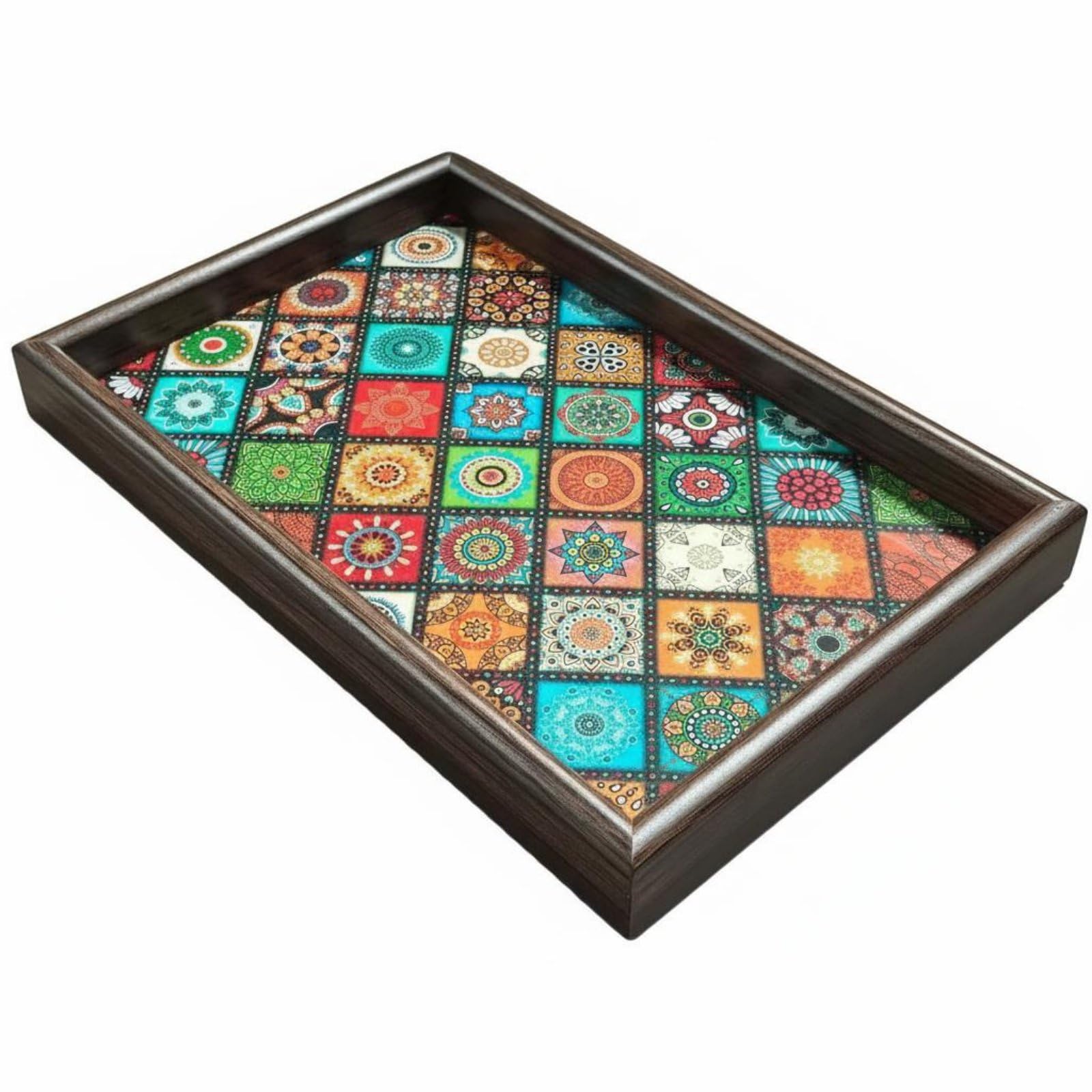 Enakshi MultiPurpose Wooden Decorative Tray Rectangular Wood Vanity Tray Desktop Organizer For Coffee Table, Ottoman, Storage T